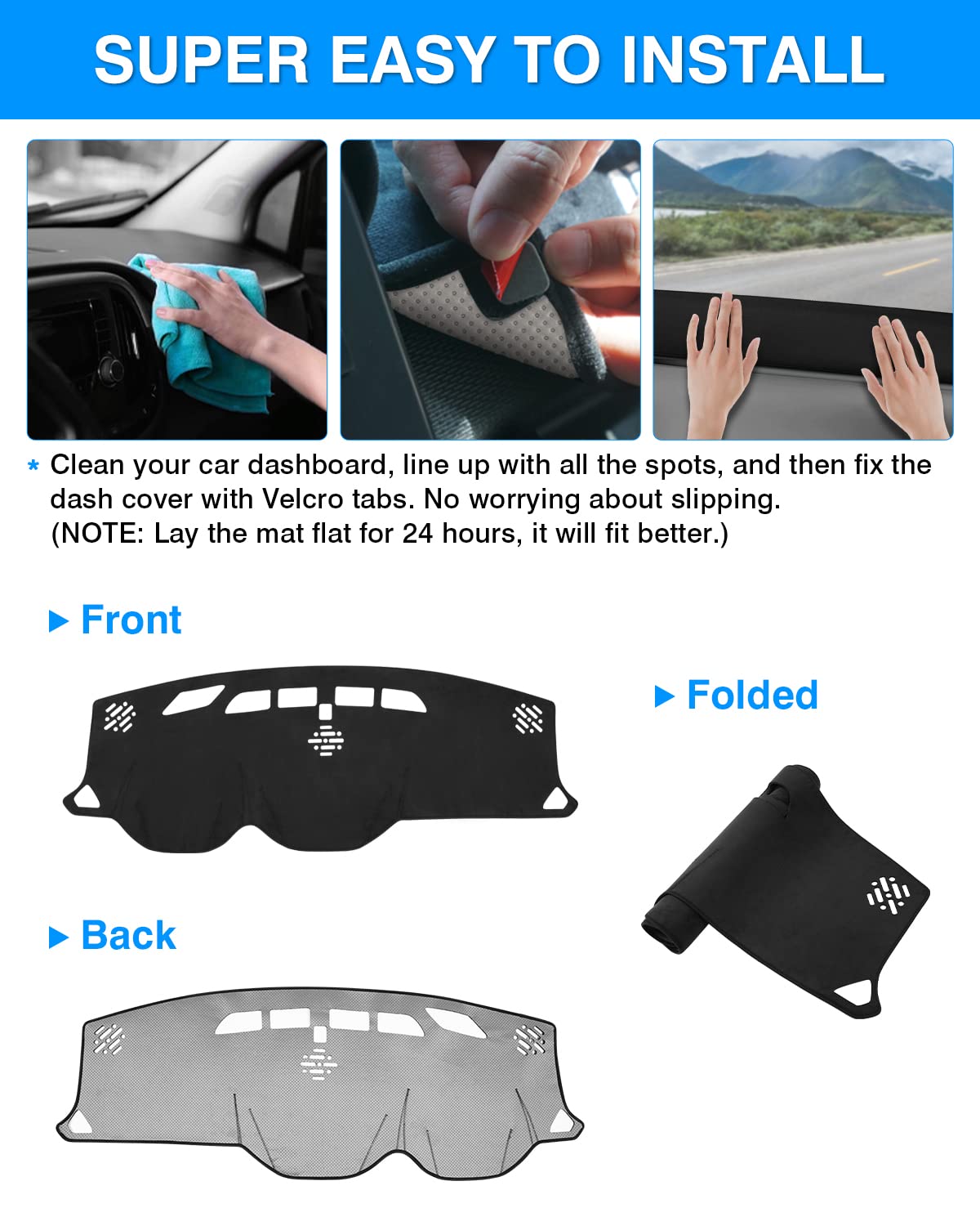 Autorder Dashboard Cover Mat For 2018-2024 Chevrolet Traverse Accessories Dash Cover Flannel Dash Mat Sunshade Glare Uv Rays Pro