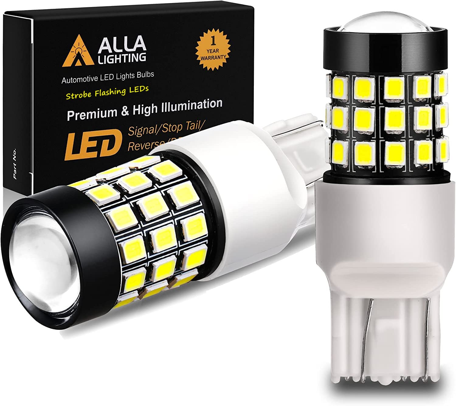 Alla Lighting Upgraded T20 7440 7443 Strobe Led Brake Stop Or Back-Up Reverse Lights Bulbs, 6000K Xenon White, 7441 W21W 7440Ll