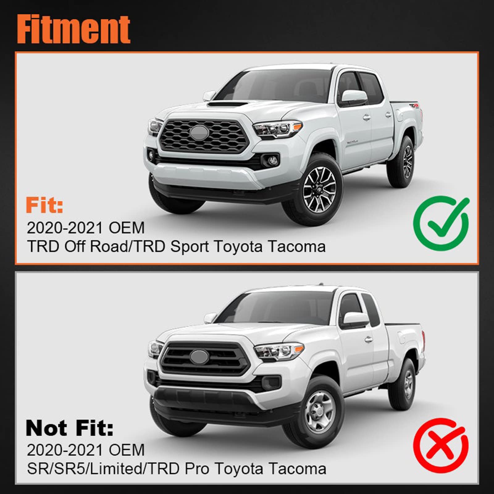 4Pcs Led Grill Lights For Tacoma 2020 2021 2022 2023 Oem Grille, Including Trd Off Road And Sport Models Raptor Style Led Light (White Light With Black Housing)