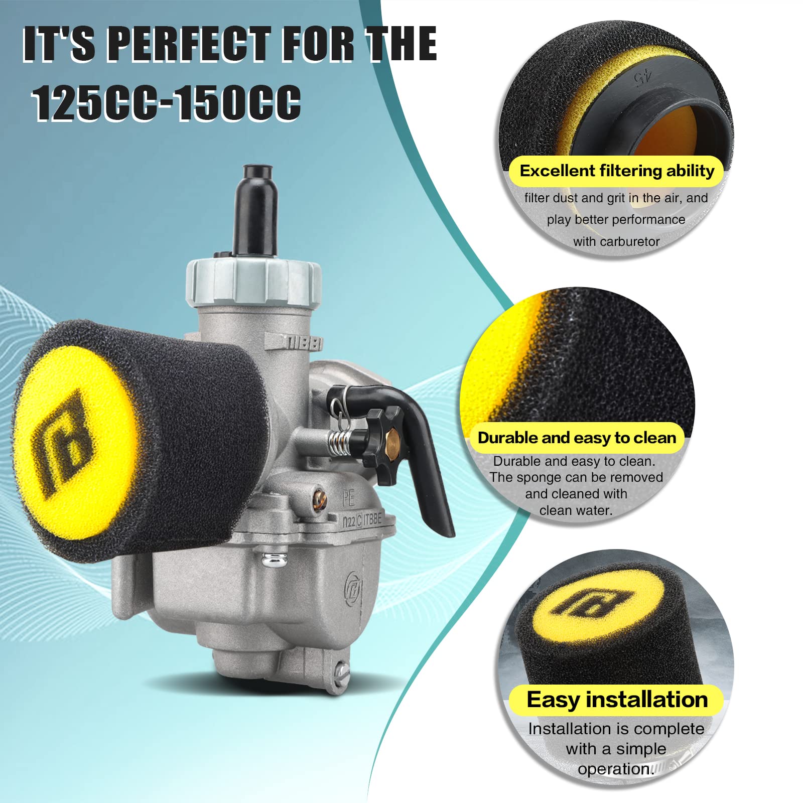 Nibbi Motorcycle Carburetor, Pe22Mm Flange Carb For 110Cc 125Cc 130Cc With Carb Jets, For Dirt Bike Pit Bike Atv Go Karts Moped