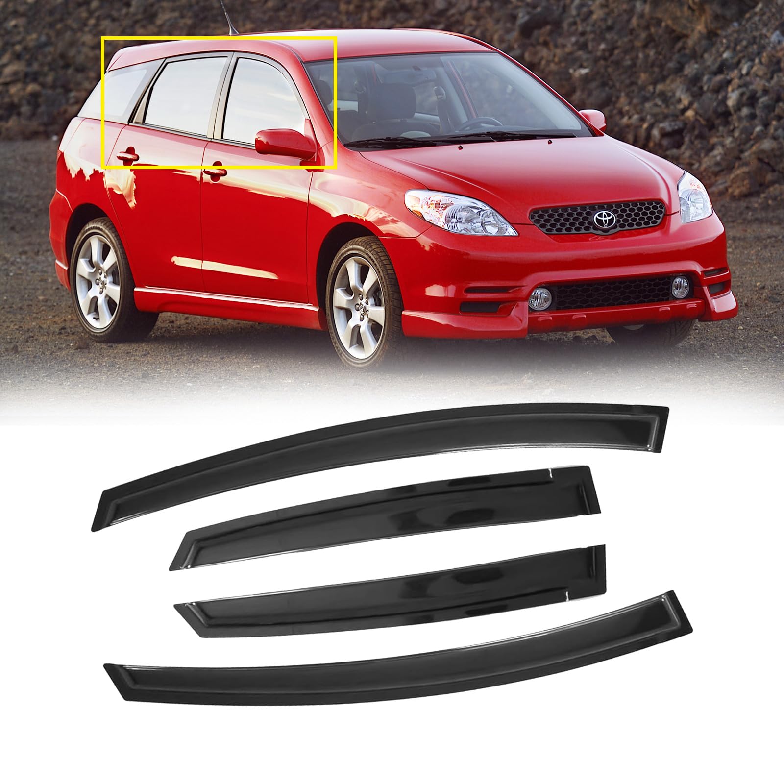 Cmvt Auto Window Visor For 2003-2008 Pontiac Vibe/Toyota Matrix, Out-Channel Rain Guards Shields Vent Shade Deflector Wind Dark 