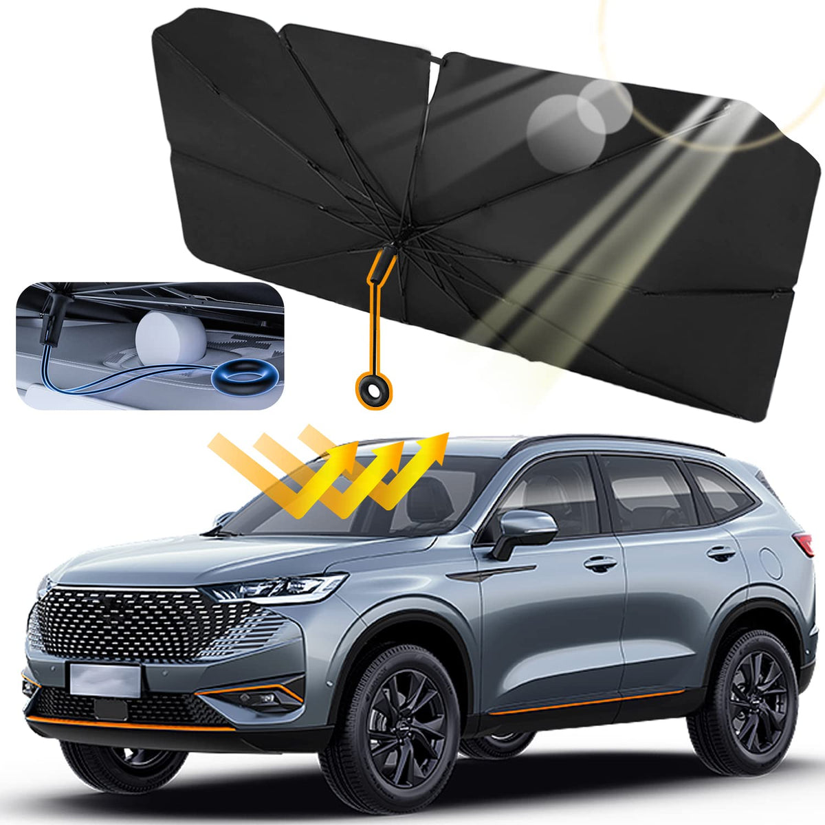Upgraded Car Windshield Sun Shade Umbrella Car Shade Front Window Cover Umbrella Sunshade Umbrella brella Shield Shade for SUV C