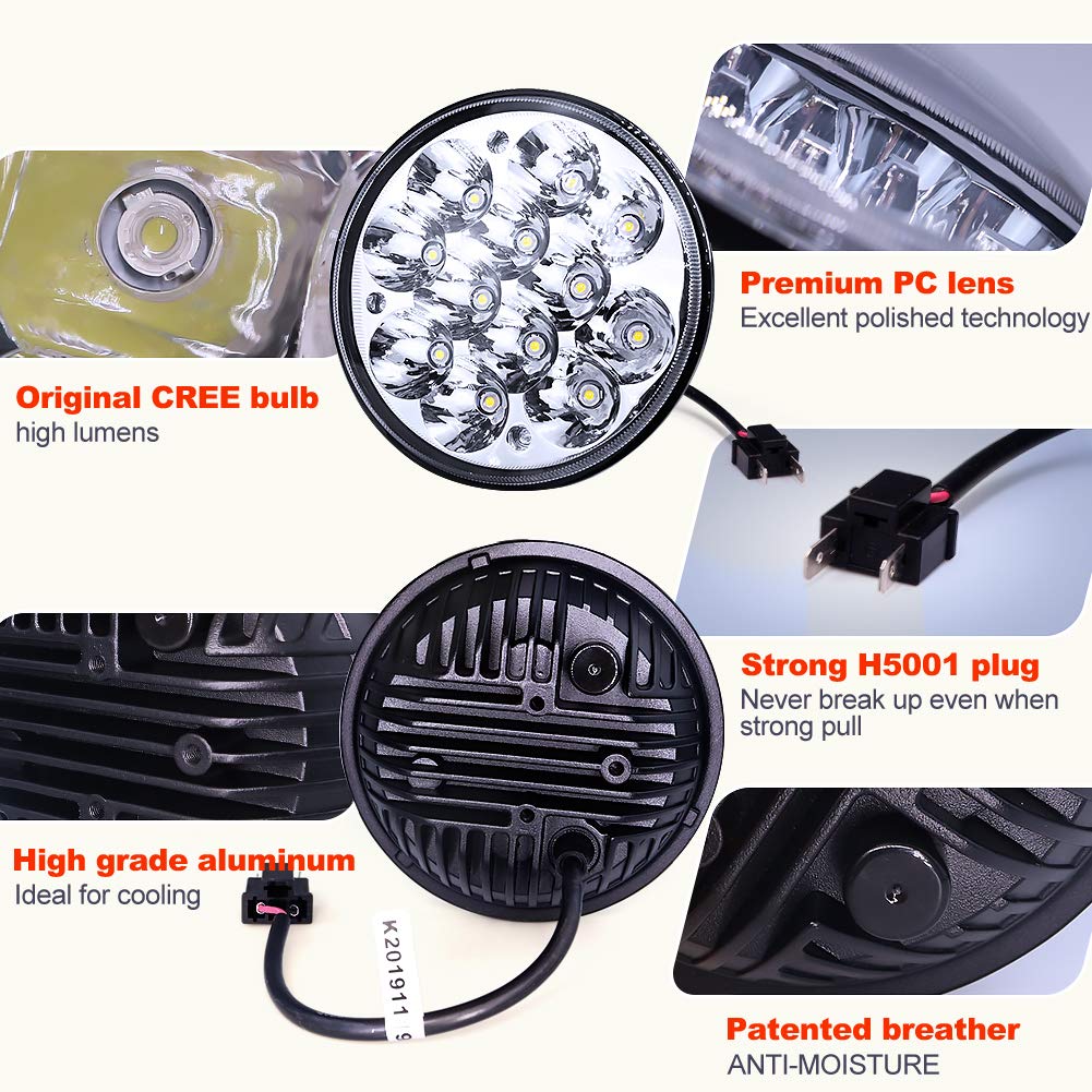 Ourbest H5001 Led Lights Par46 Led Light For Unity Spotlight, 5.75'' 5-3/4'' Round Led Pods For Truck Offroad Led Work Light Rep