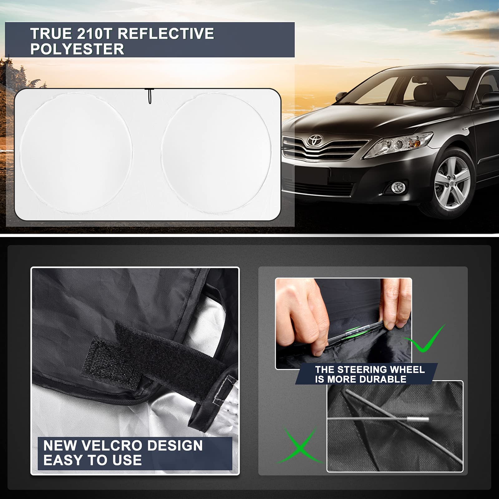 Insauto Windshield Sun Shades Custom Fit For Toyota Camry 2018-2023 - Sunshade For Front Window Cover - Double Layer Heat Shield