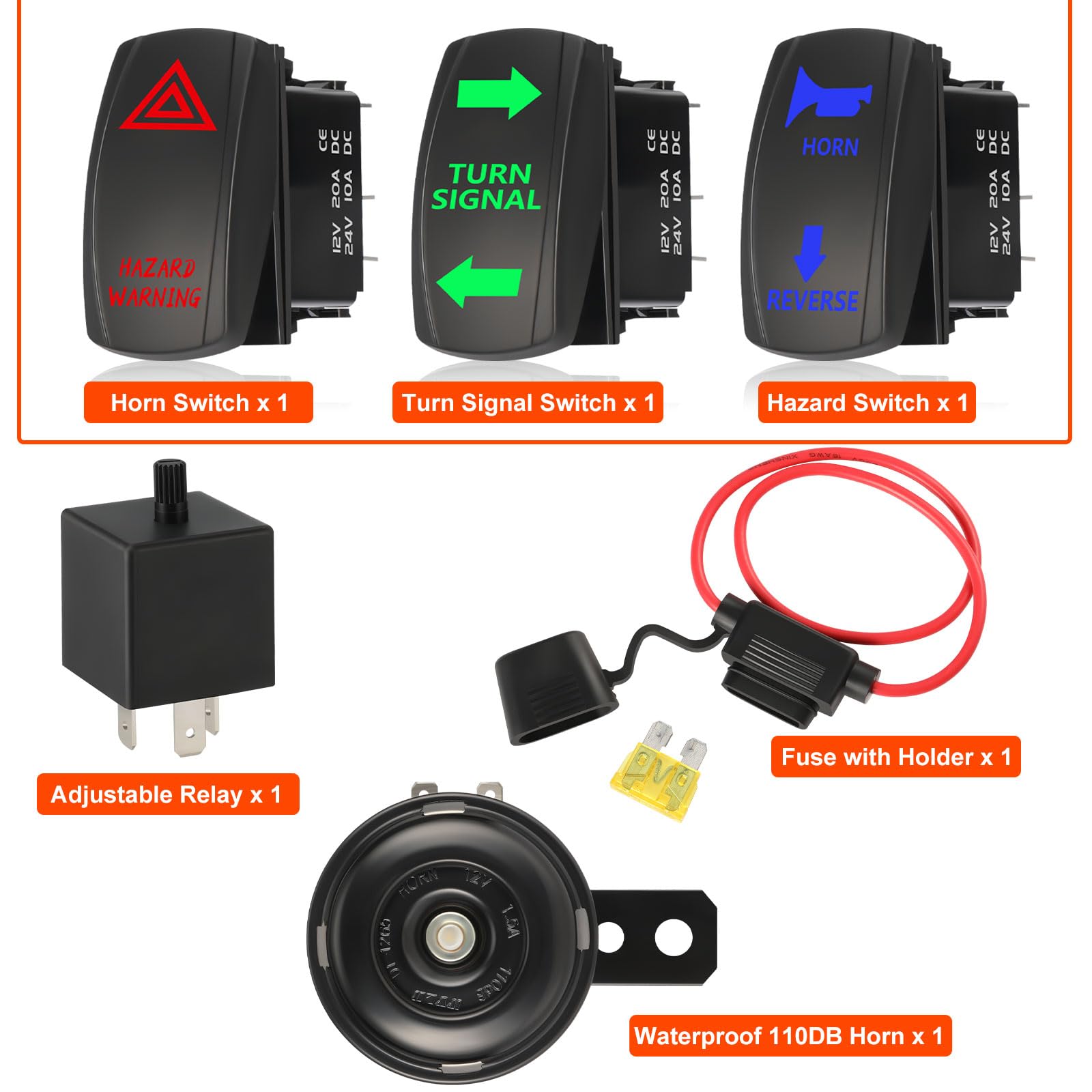 ISINFLASH ATV UTV SXS Turn Signal Horn Kit Street Legal Rocker Switch with LED Lights Hazard Flasher Relay Compatible with Polar