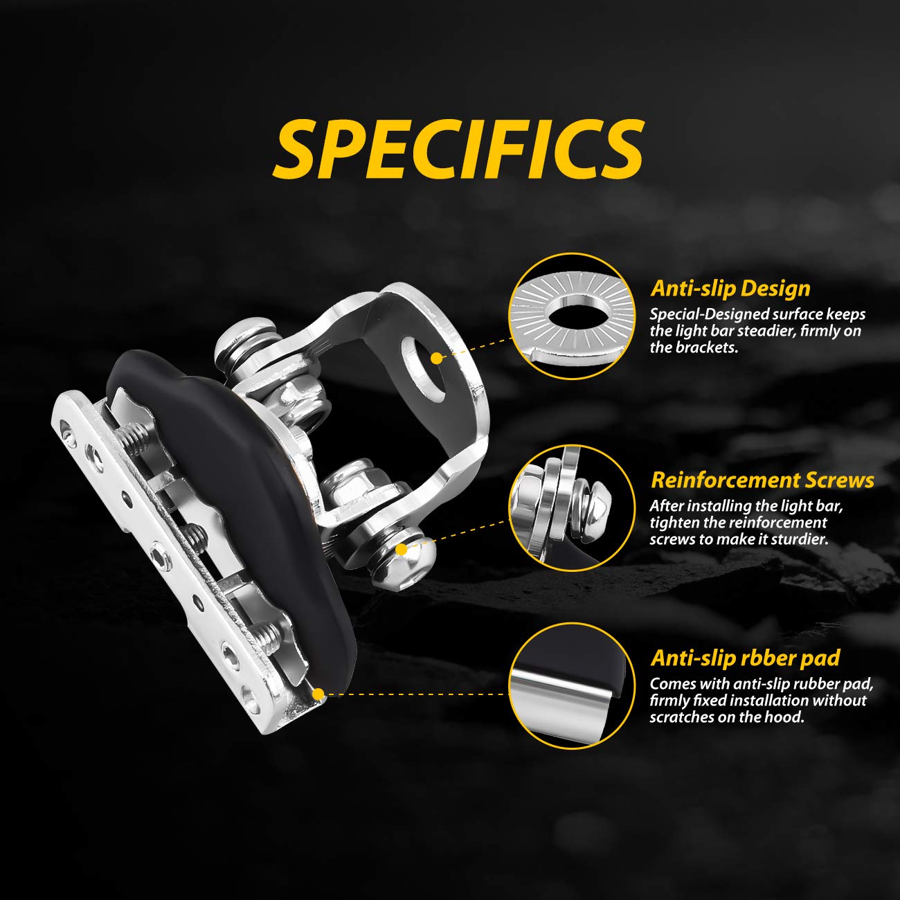 Universal Led Light Bar Mounting Brackets, Hood Mount Brackets A Pillar Hood Clamp Work Light Holder 304 Stainless Steel For Off