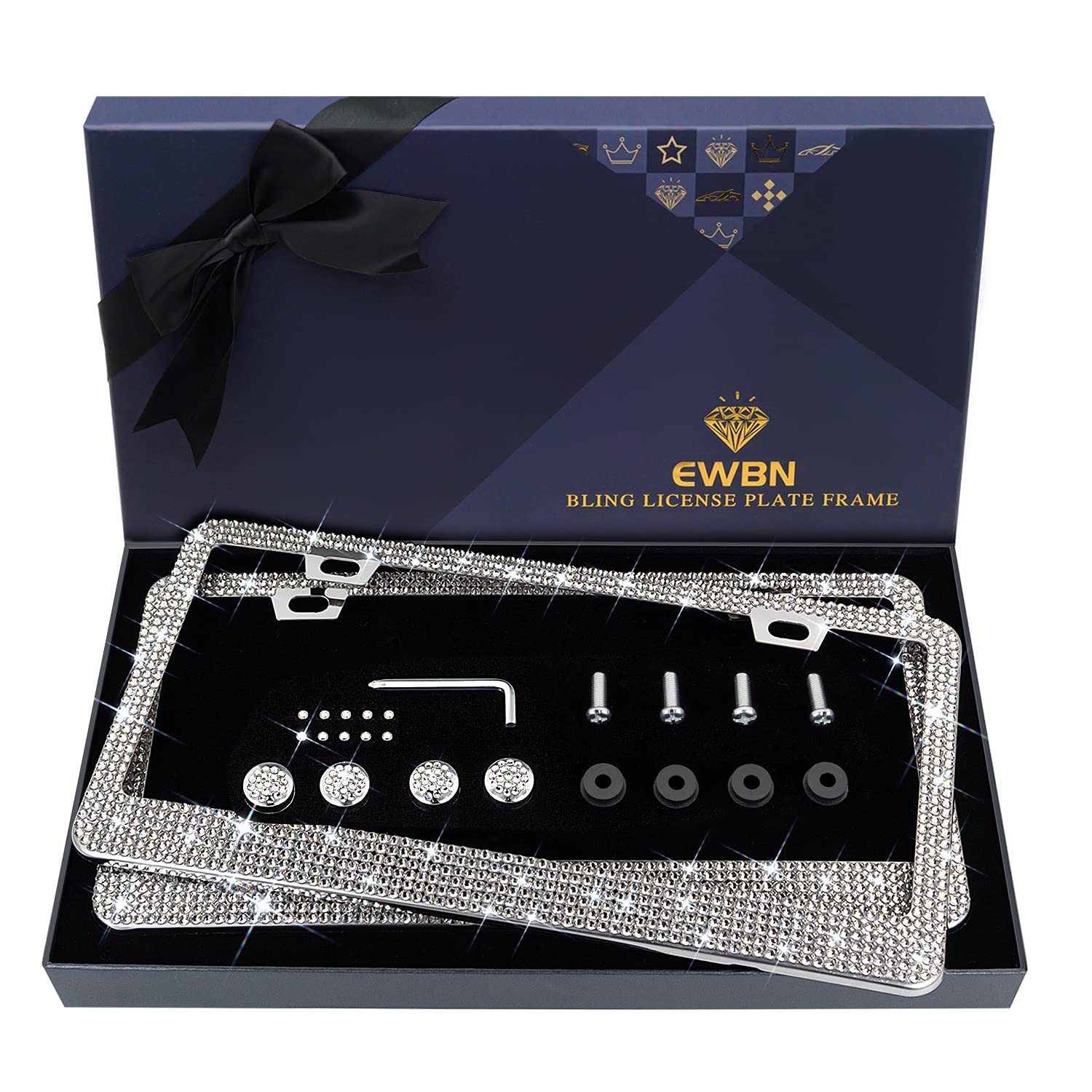 Bling Rhinestone License Plate Frame For Women 2Pc