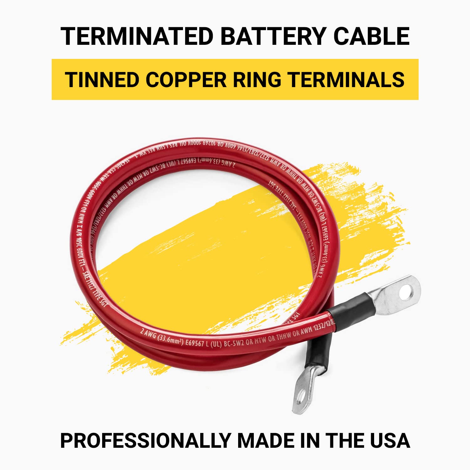 Spartan Power Red 1 Foot 4 Awg Battery Cable, Positive Only 5/16'' M8