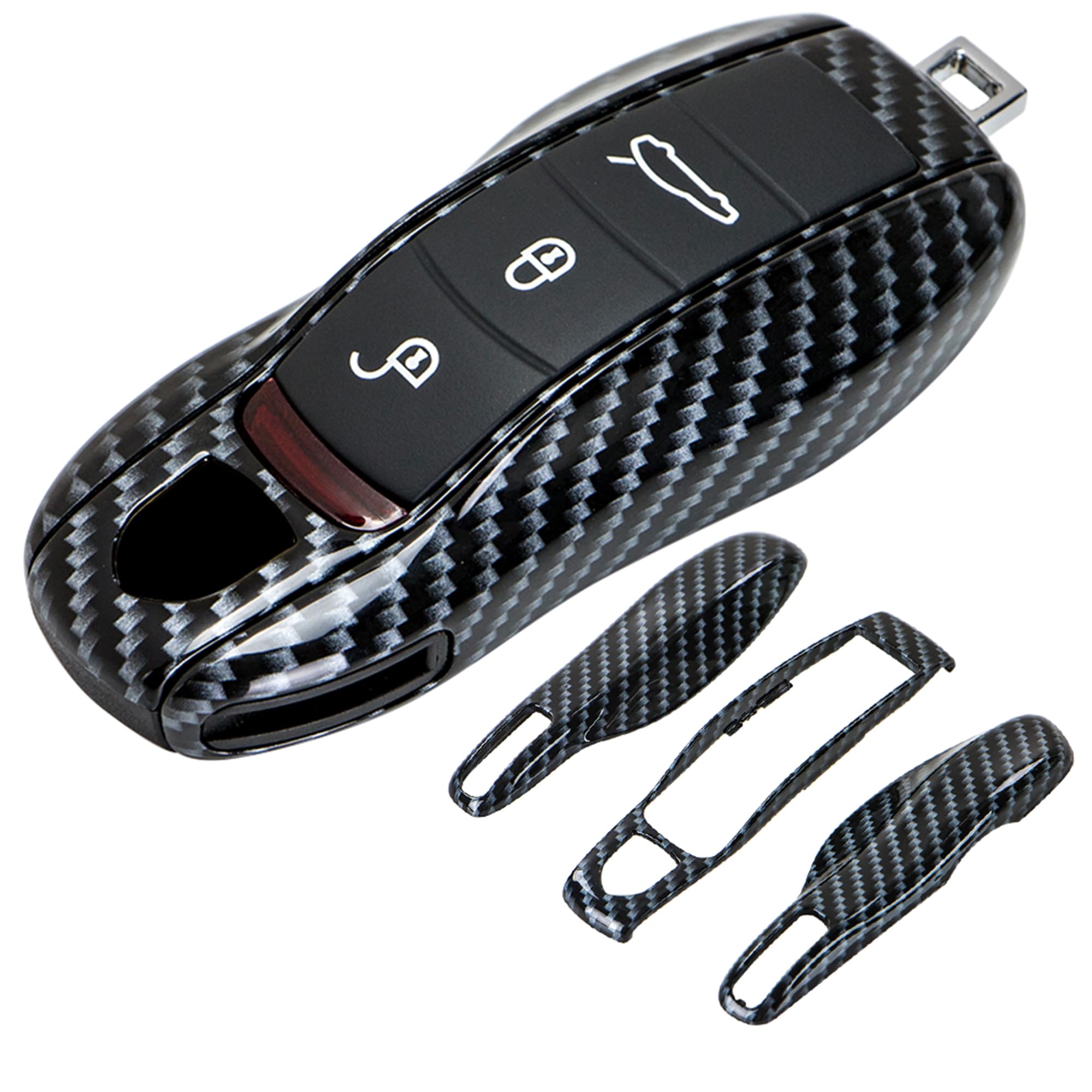 AeroBon 3-Piece Painted Key Cover Key Fob Shell Compatible with Porsche Key Shell Replacement (MK1, Carbon Look)