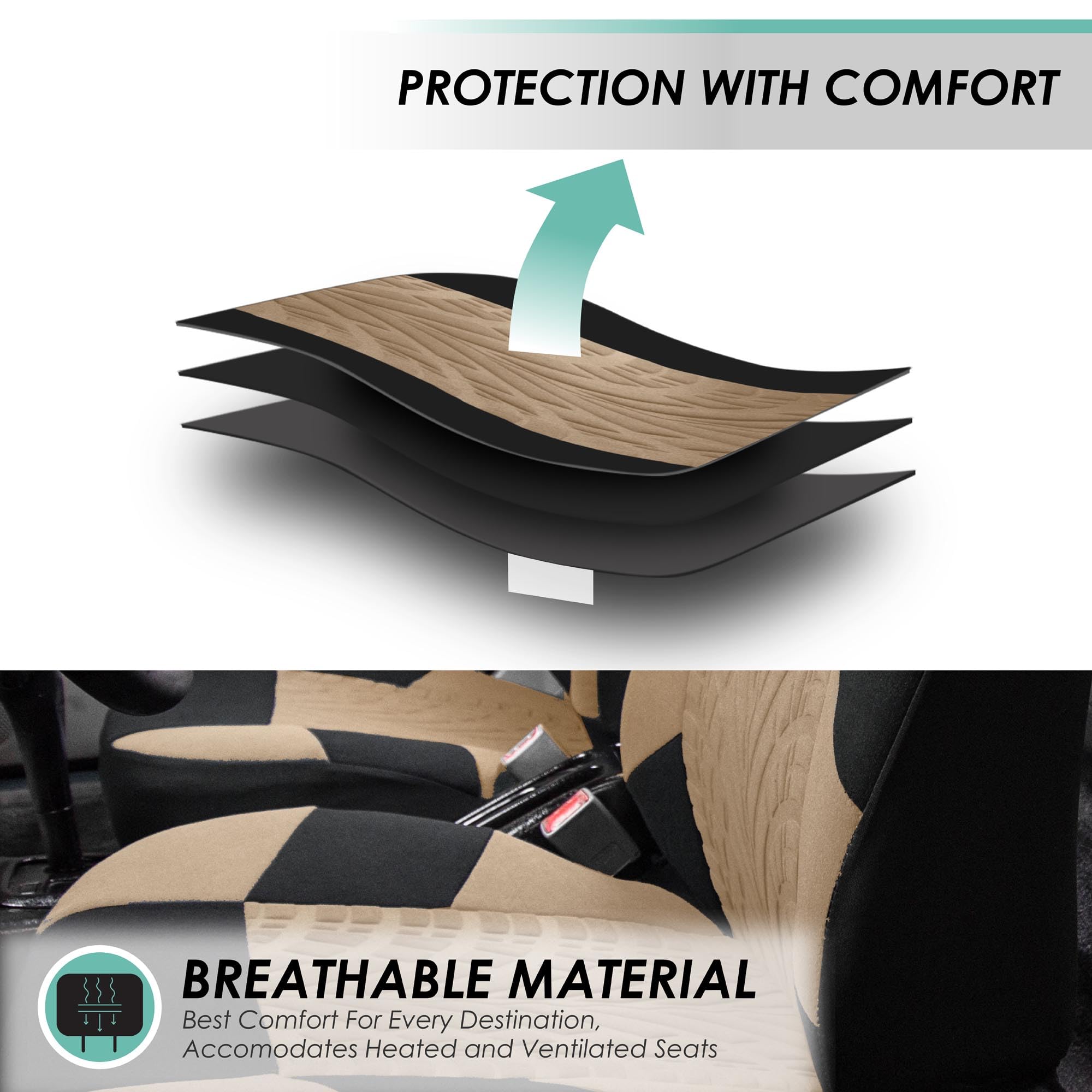 Fh Group Travel Master Seat Covers Front Set - Universal Fit For Cars Trucks And Suvs (Beige) Fb071102