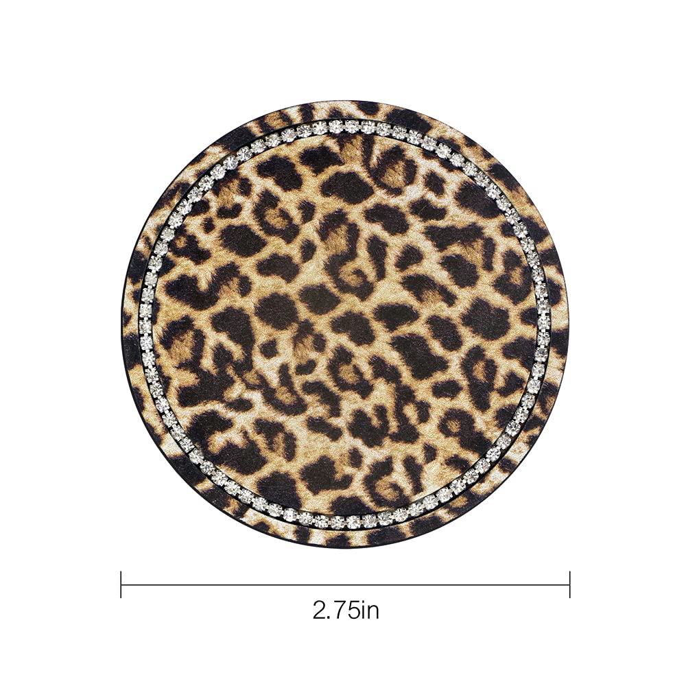 2.75'' Car Cup Holder Coaster Car Coasters Leopard Print Bling Accessories Rhinestone Anti Slip Insert Coaster Suitable For Most