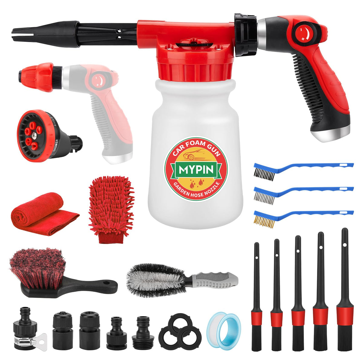 Car Wash Foam Gun Set/Hose Sprayer, 22pcs Wash Kits Foam Cannon, Adjustable with 2.5-6 Ratio Dial Foam Blaster, 1L Bottle, Nozzl