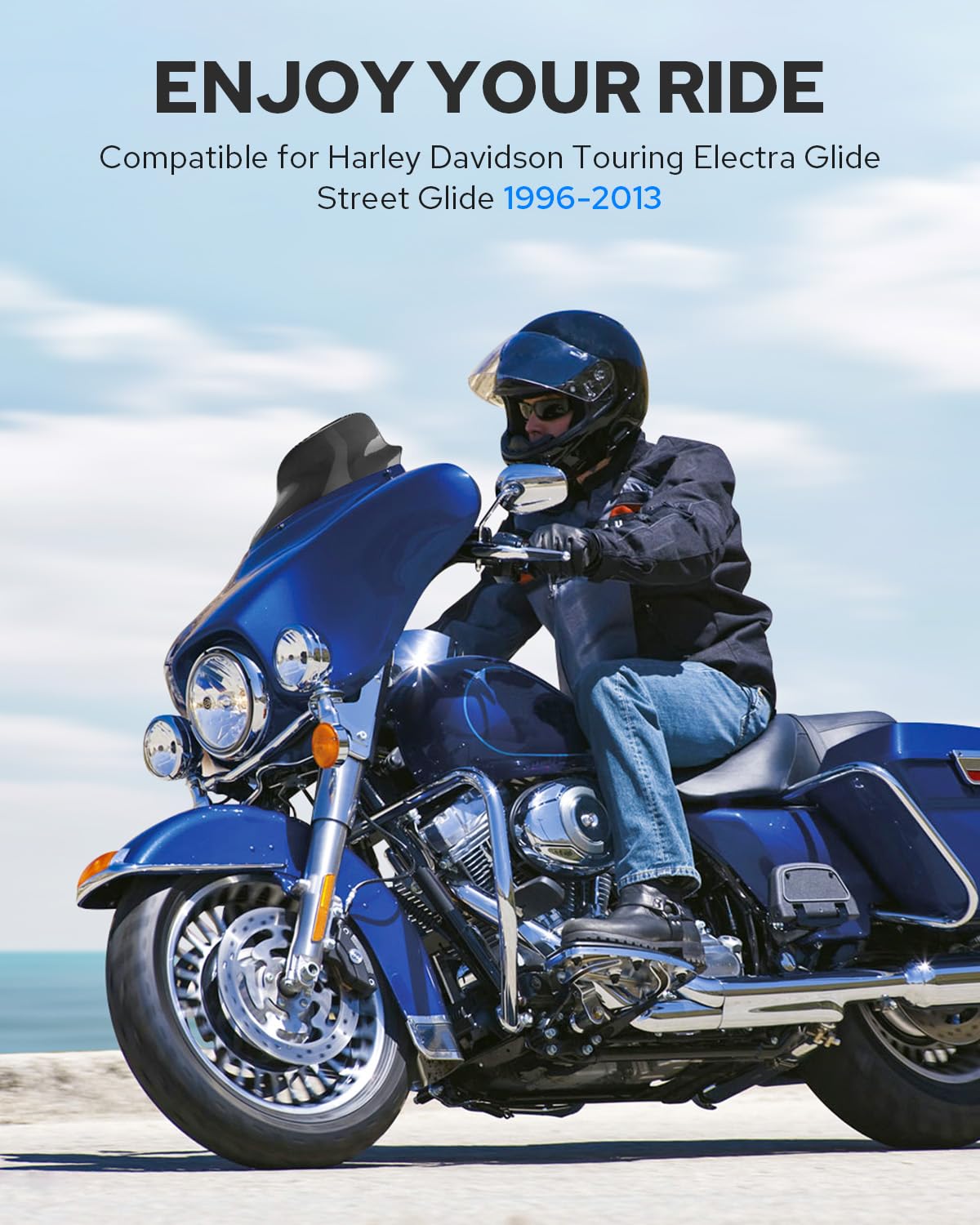 Benlari 8'' Black Motorcycle Windshield Windscreen for 1996-2013 Harley Davidson Touring Street Glide Electra Glide Tri Glide FL