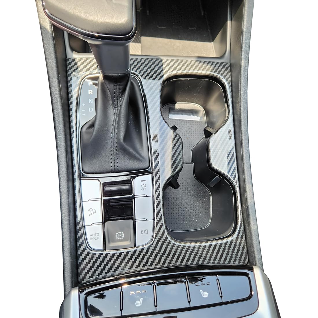 Ruihe Carbon Fiber Pattern Car Gear Shift Knob Console Panel Trims Cup Holder Frame Cover Compatible With Fit For Hyundai Santa 
