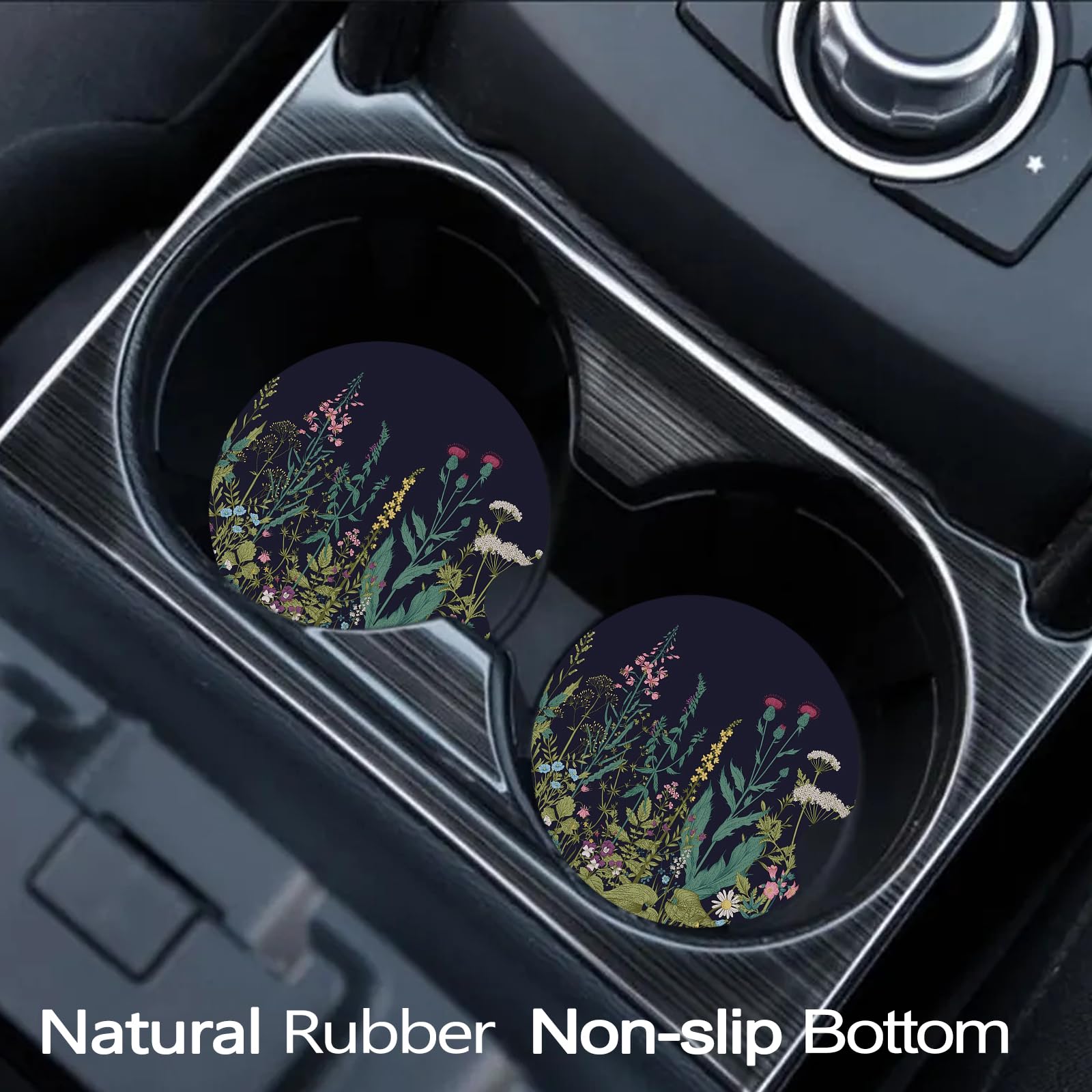 FJyuanqi Car Coasters, 2 Pack Anti Slip Universal Rubber Cup Coasters for Women & Men, Car Interior Accessories - Dandelion Vint