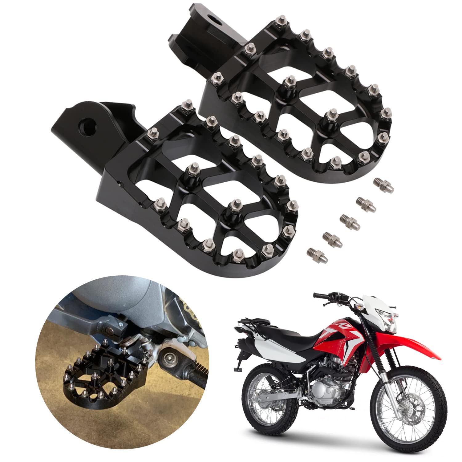 Anxin Dirt Bike Foot Pegs Motorcycle Footpegs Foot Pedals Rests Cnc For Crf250F 19-24 Xr150L 15-24 Crf150F Crf230F 03-19 Hawk 250 Dirt Pit Bike Black