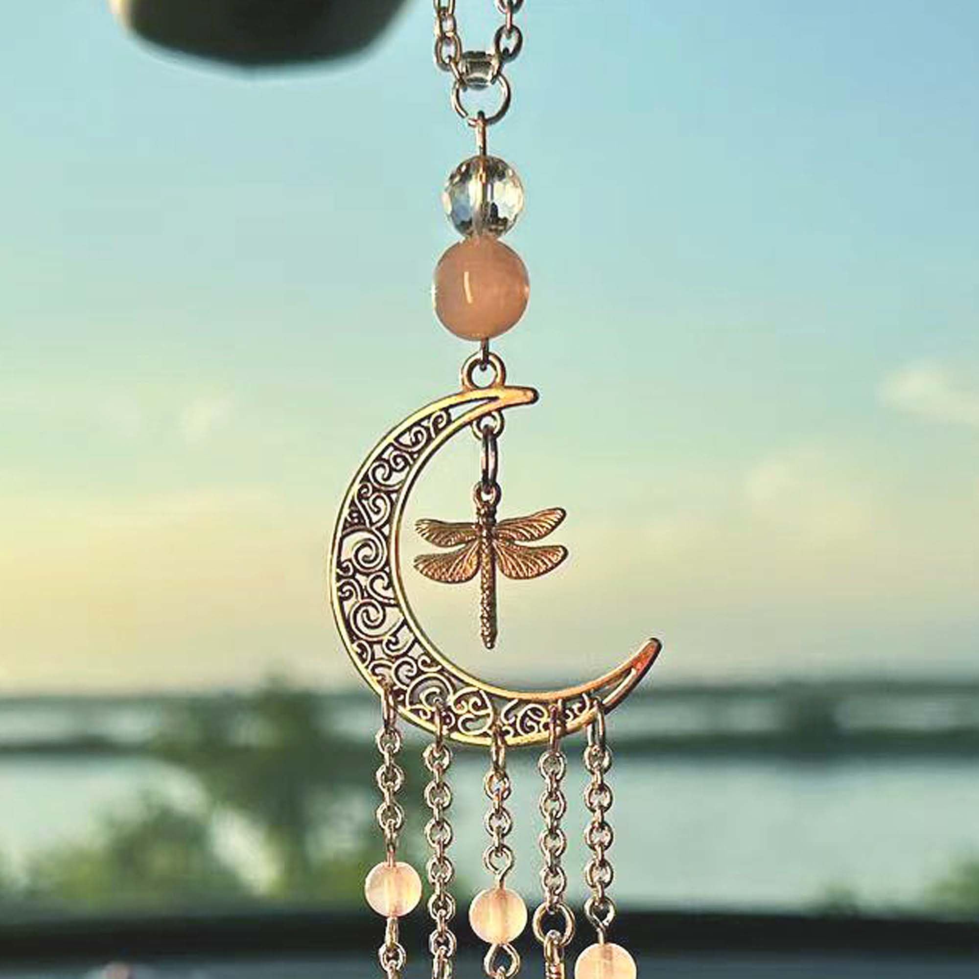 Hanging Car Charm, Handmade Crystal Window Car Hanging Ornaments, Dangling Moon, Healing Crystal Accessories, Rearview Mirror De