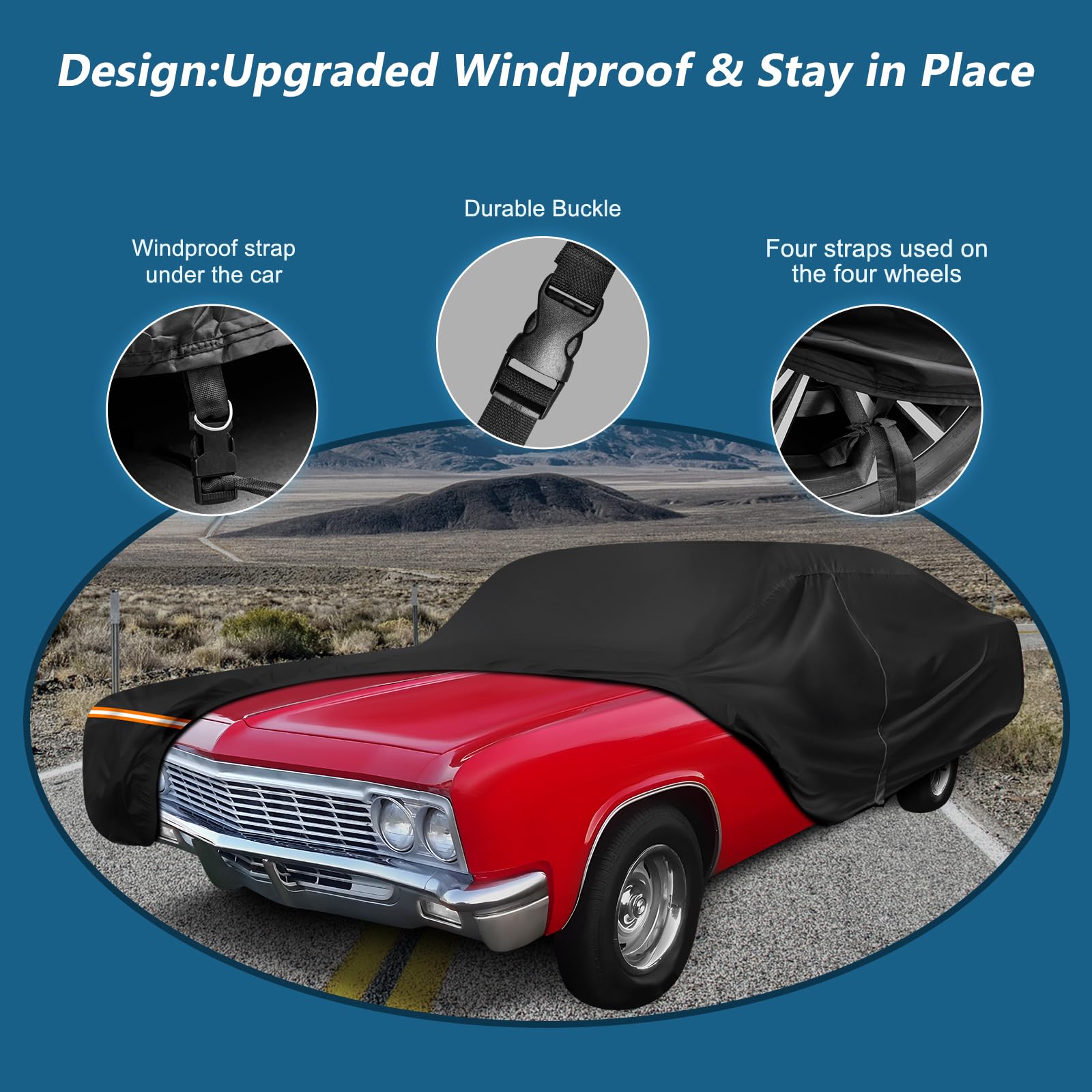 Car Cover For Chevy Caprice 2/4 Door Coupe/Sedan 1966-1996, Waterproof 210D Oxford Cloth And Cotton Cover Outdoor Full Car Cover