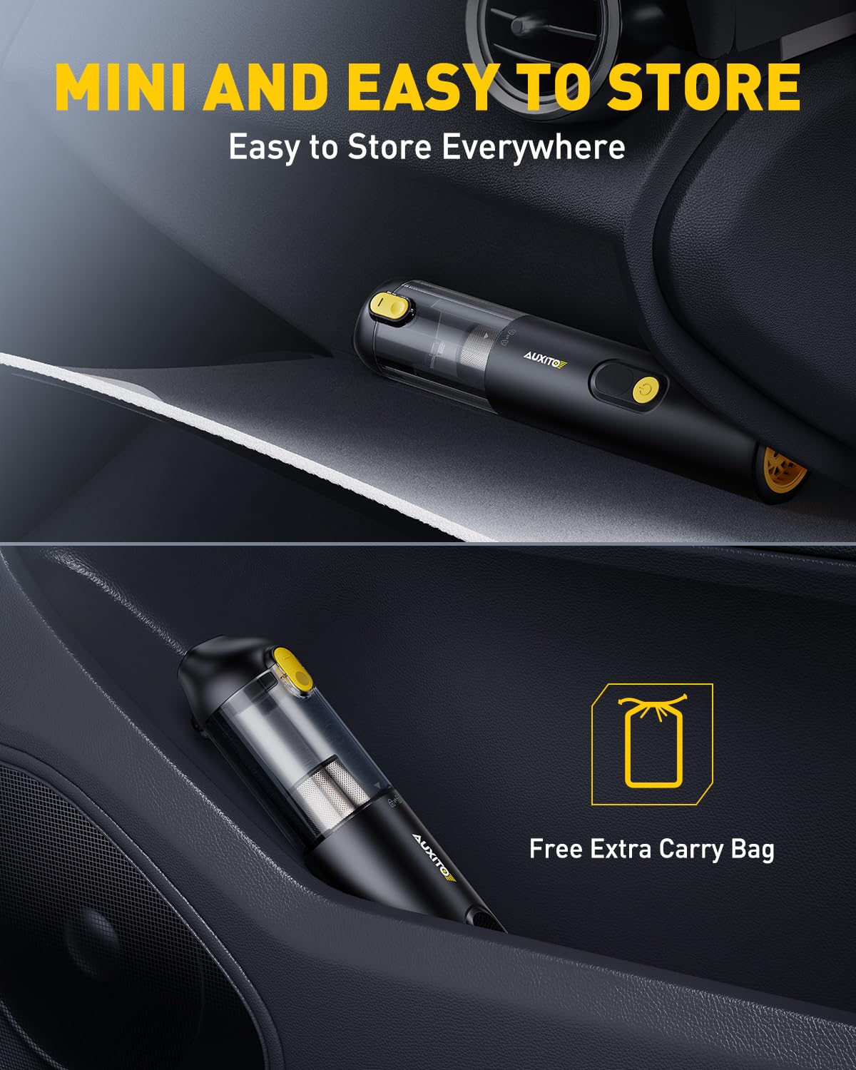 Auxito Car Vacuum - Portable Cordless Vacuum For Car 14000Pa Powerful Suction, Handheld Vacuum Blow & Suction 2 In 1, Small Car