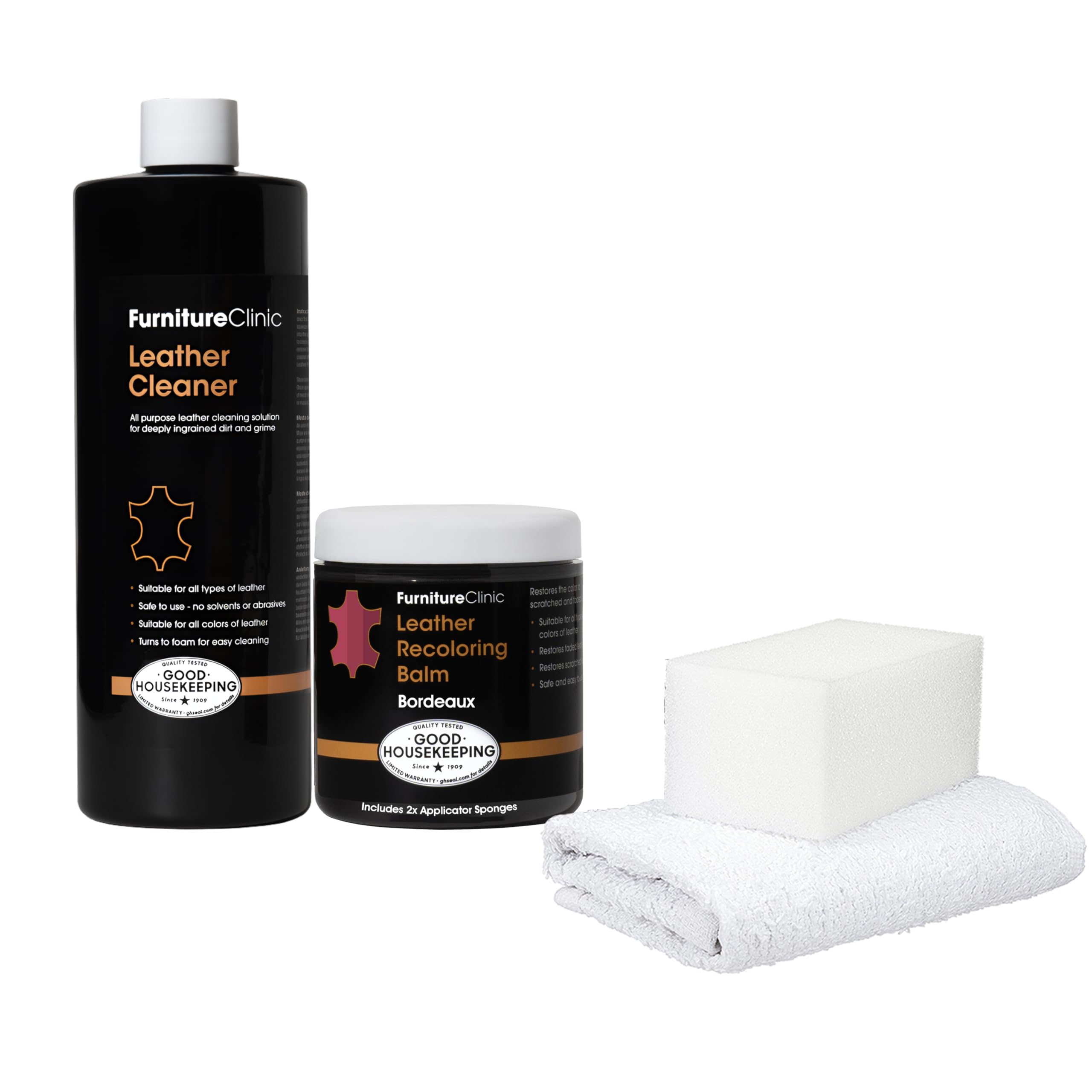 Furniture Clinic Leather Easy Restoration Kit | Includes Leather Recoloring Balm & Leather Cleaner, Sponge & Cloth | Restore & R