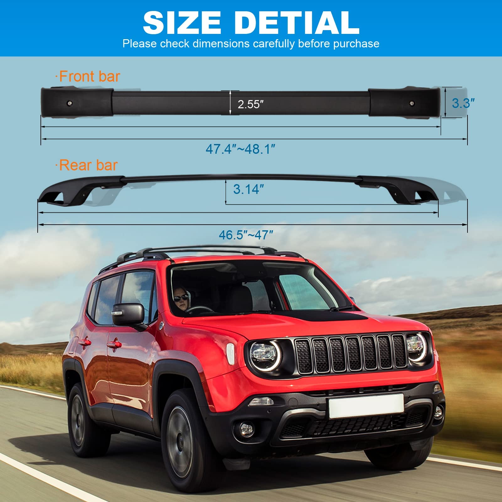 Fengyu Roof Rack Cross Bars Compatible With Jeep Renegade 2015-2024, Aluminum Roof Rails Crossbars Rooftop Luggage Rack Cargo Sk