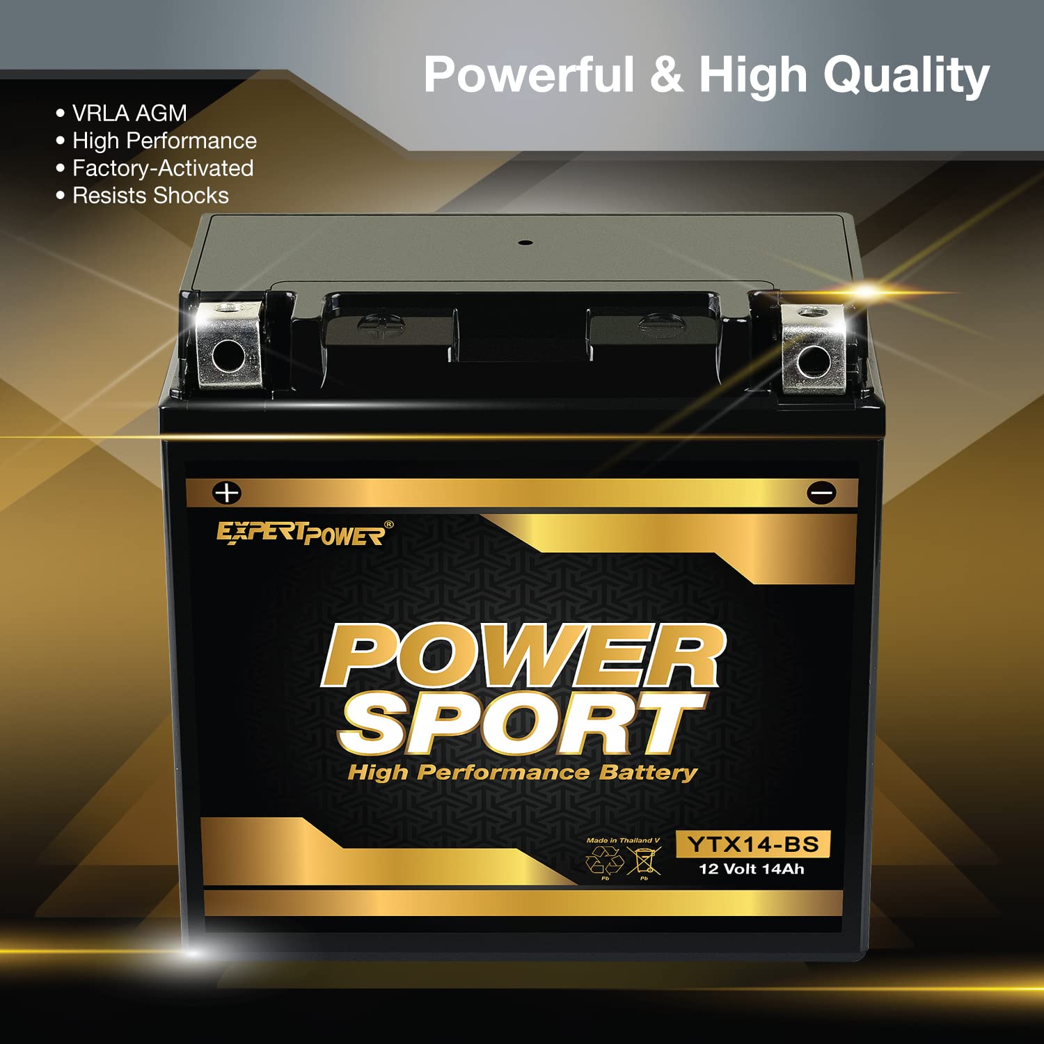 ExpertPower ETX14-BS 12V 14Ah Sealed Maintenance-Free Battery Replacement for YTX14-BS
