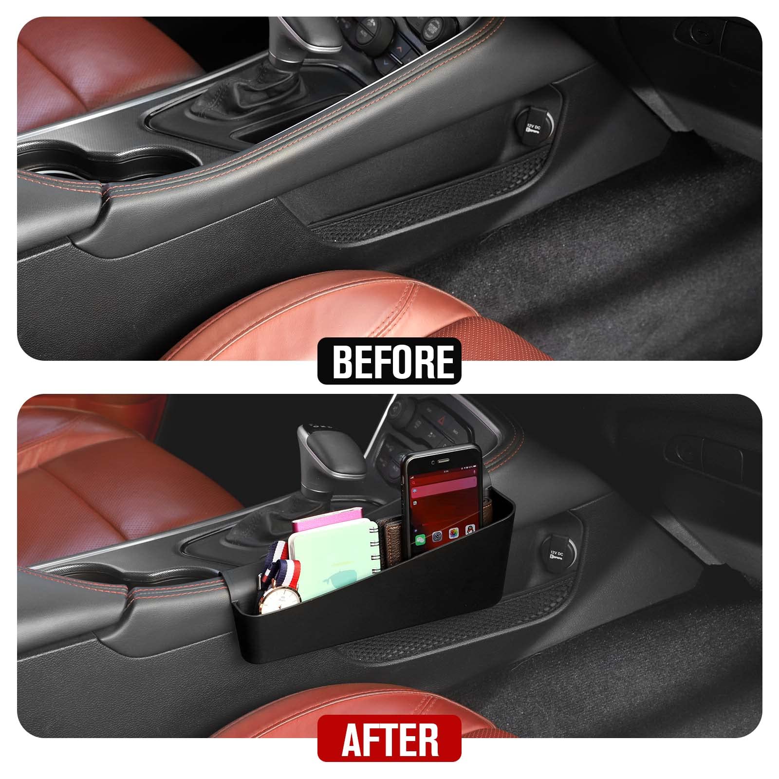 Jecar Storage Tray Gear Shifter Storage Organizer Interior Accessories Compatible With Dodge Challenger 2015-2023, Black