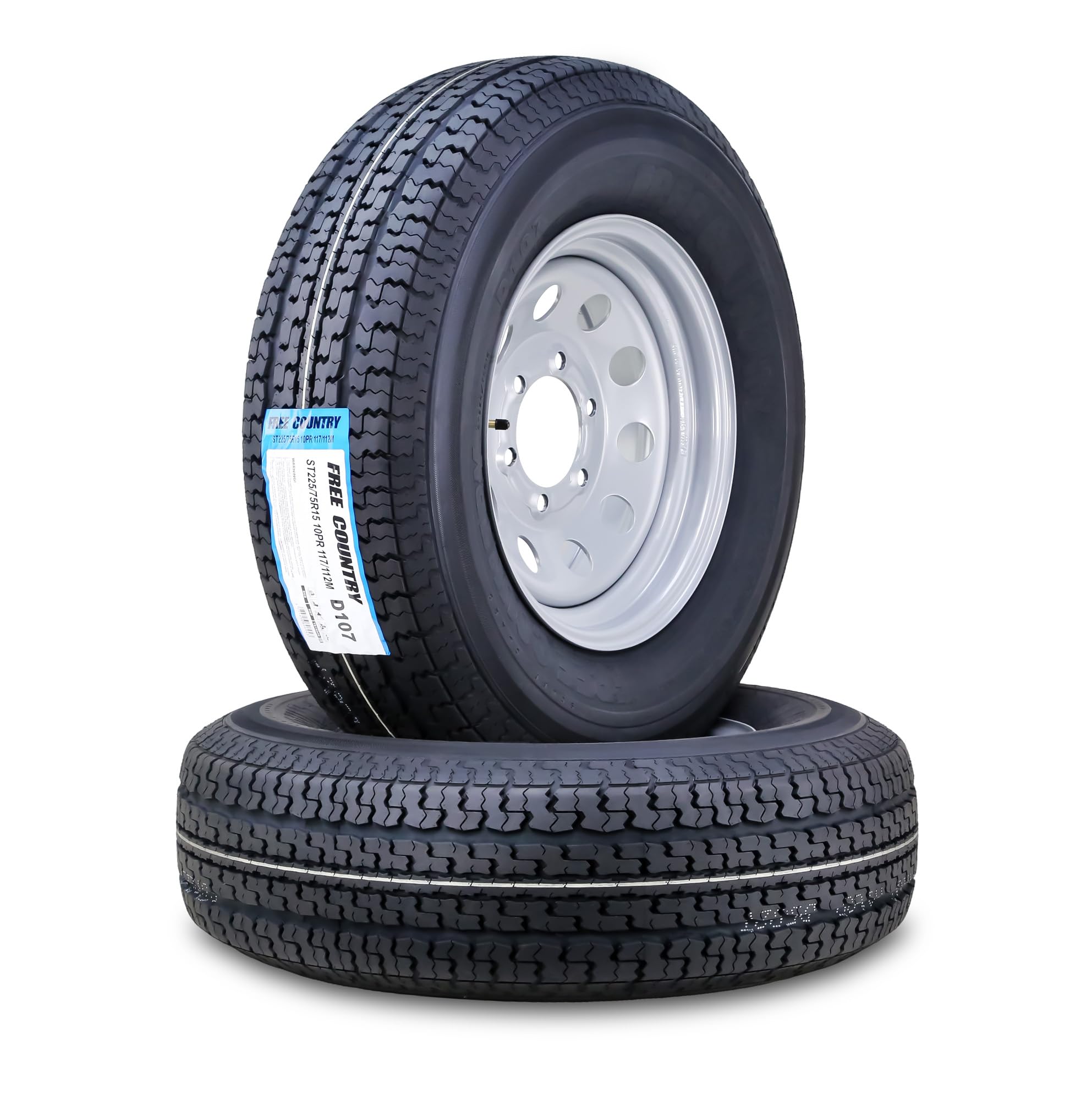 Free Country Trailer Tire Wheel Assembly St225/75R15 10-Ply E 117M 6 Lug On 5.5'' Pcd Silver Mod Rim, Set 2