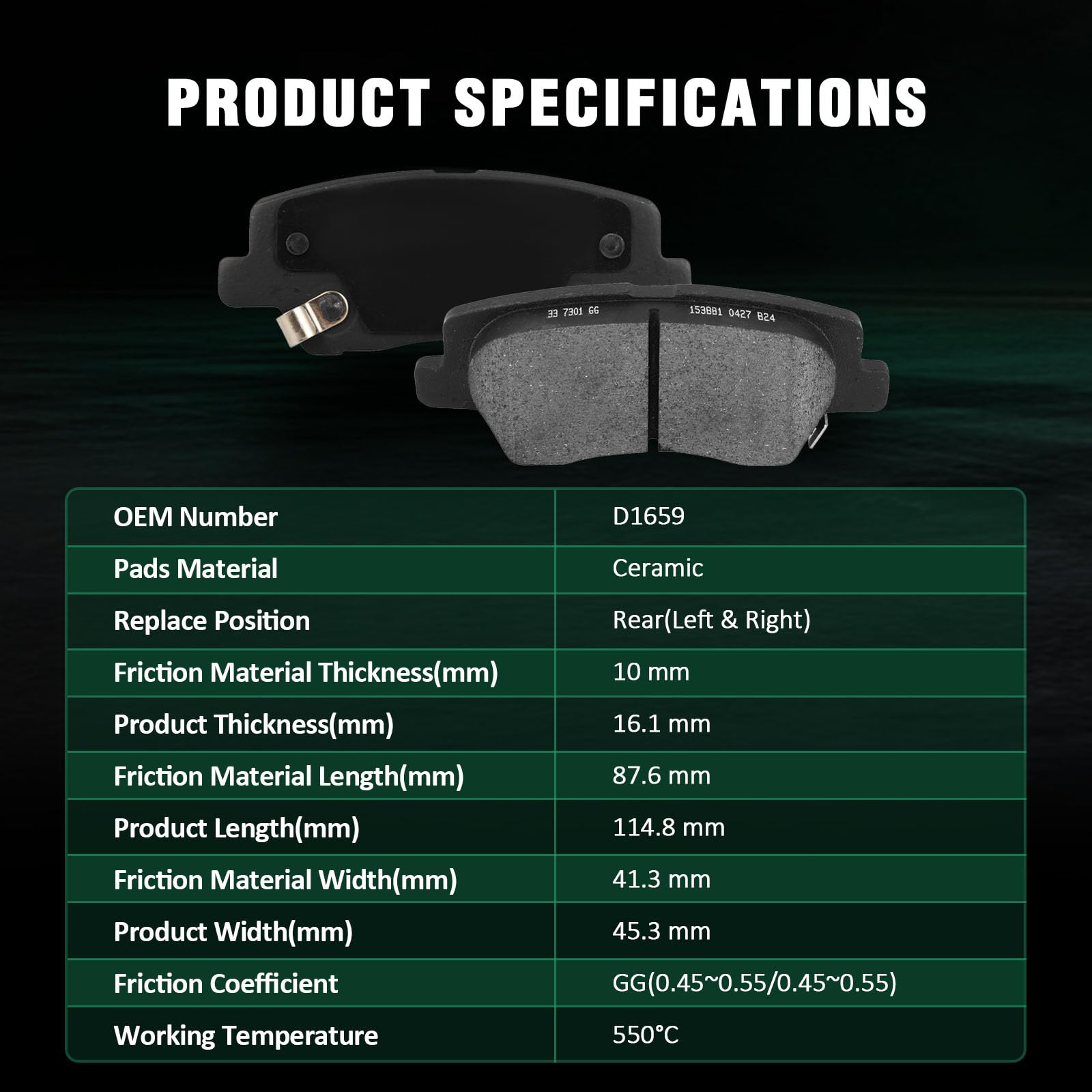 Automuto 4Pcs Rear Ceramic Disc Brake Pads Set D1659 For Cadillac Ats 2013-2018,For Cadillac Cts 2014-2019