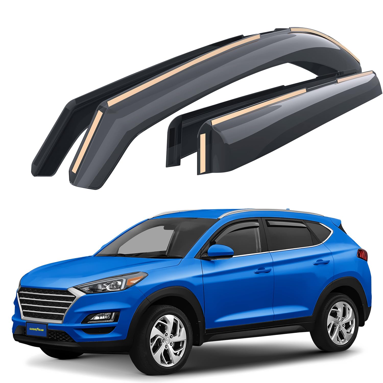 Goodyear Shatterproof In-Channel Window Deflectors For Hyundai Tucson 2016-2021, Rain Guards, Window Visors For Cars, Vent Defle
