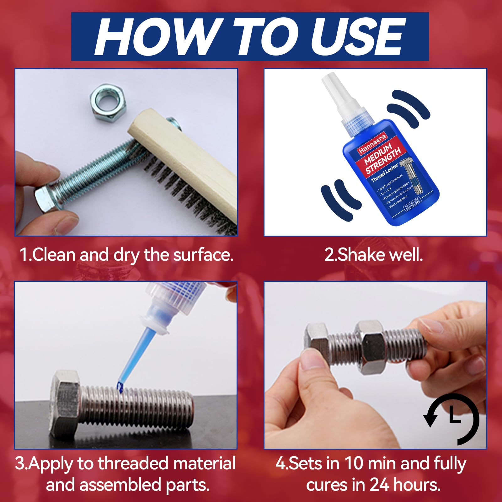 Thread Lock Blue And Red, Threadlocker Removable & Permanent, Thread Locker For Nuts, Bolts, Fasteners And Metals, Against Losen