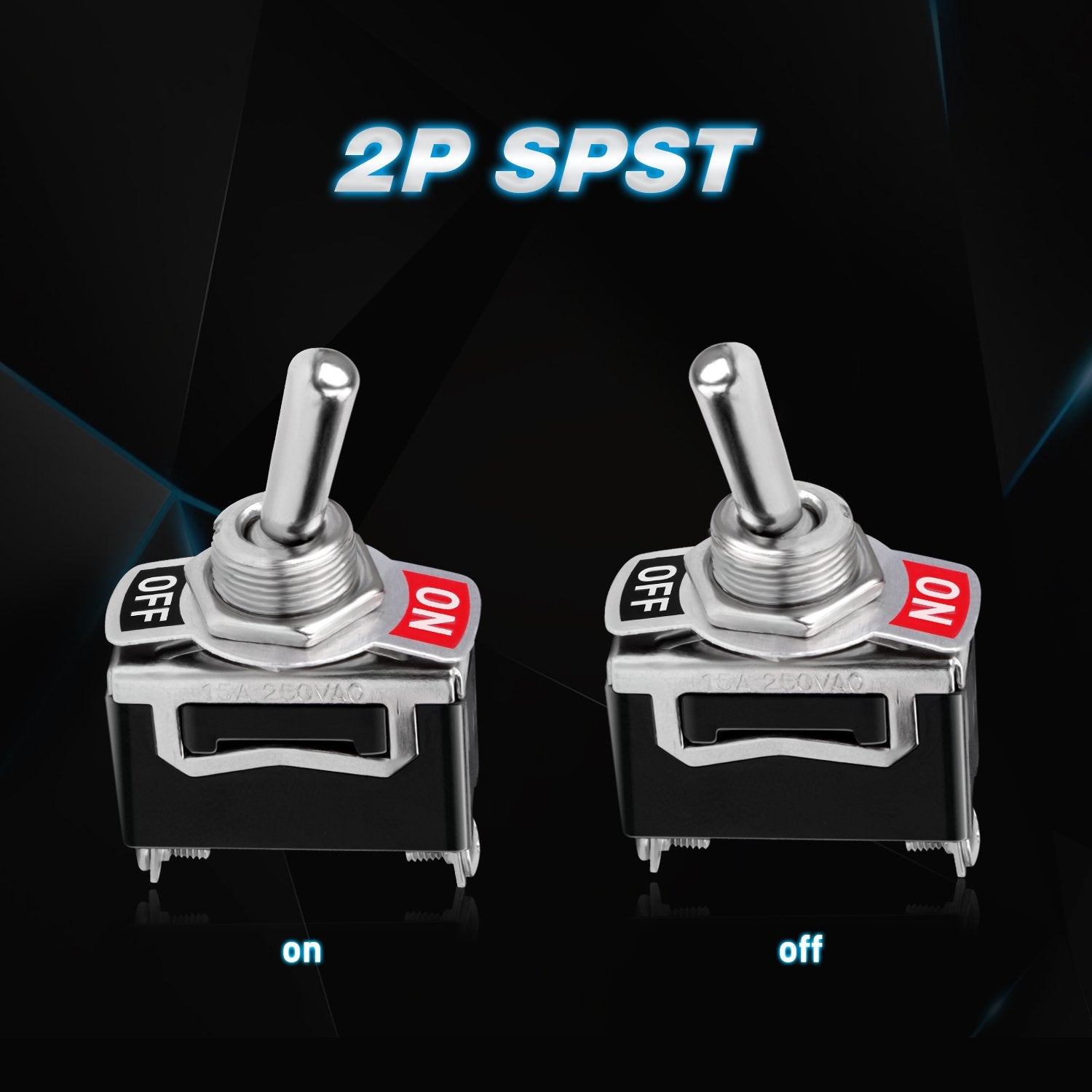 Nilight 90012E Heavy Duty Rocker Toggle 15A 250V 20A 125V SPST 2Pin ON/Off Switch Metal Bat Waterproof Boot Cap Cover-5 Pack, 2