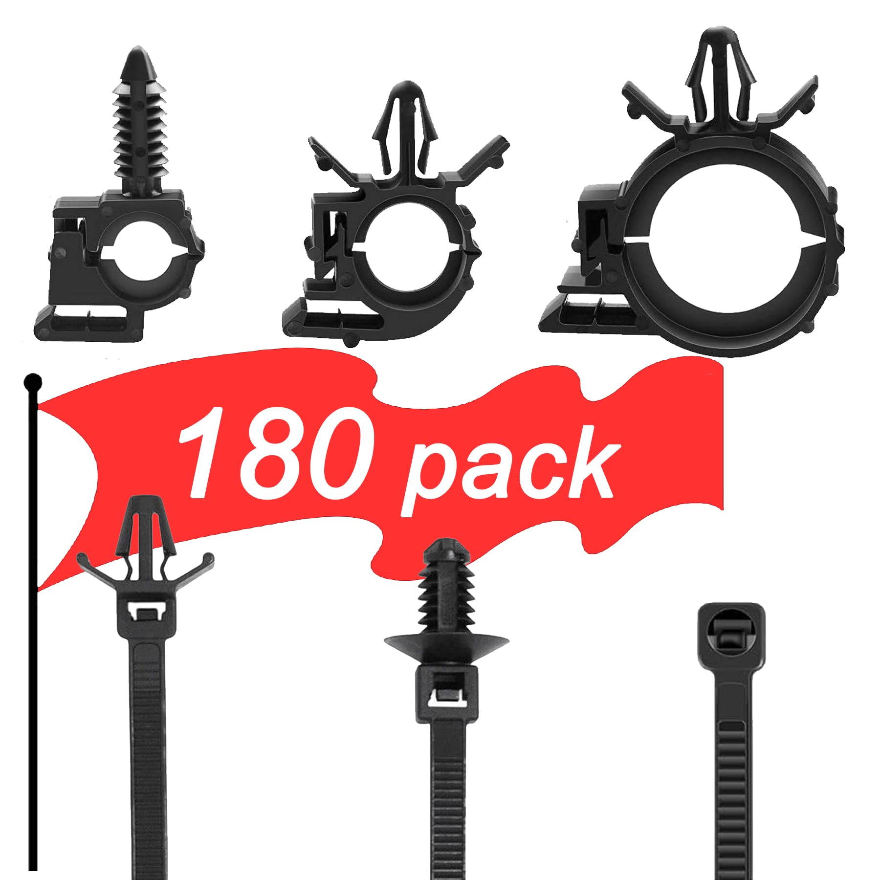180Pcs Wire Loom Clips For Car Push Mount Zip Ties Assorted Sizes Automotive Fuel Line Cable Ties 6/8 Inch Wire Holder For Car Z