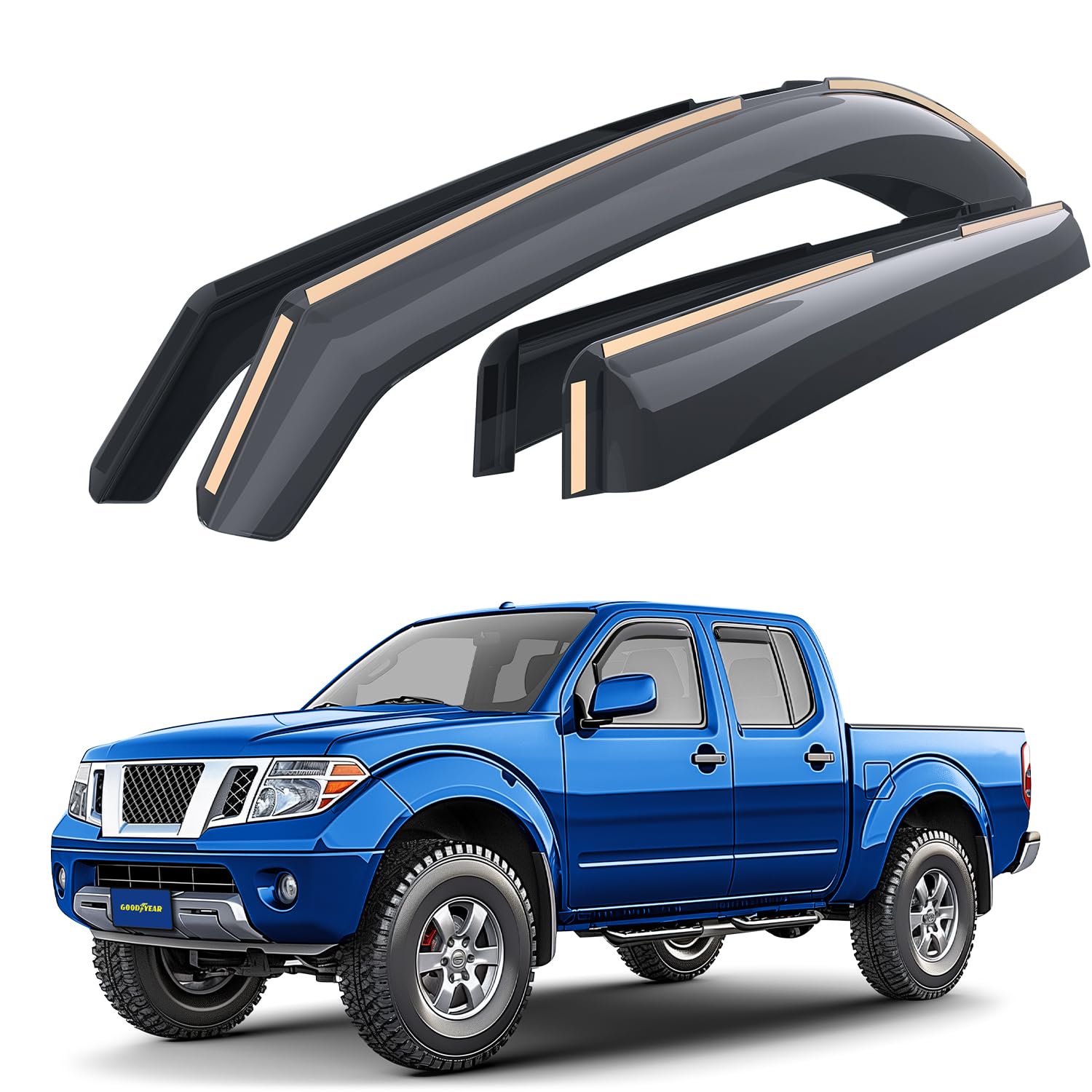 Goodyear Shatterproof In-Channel Window Deflectors For Trucks Nissan Frontier 2005-2021 Crew Cab, Rain Guards, Window Visors For