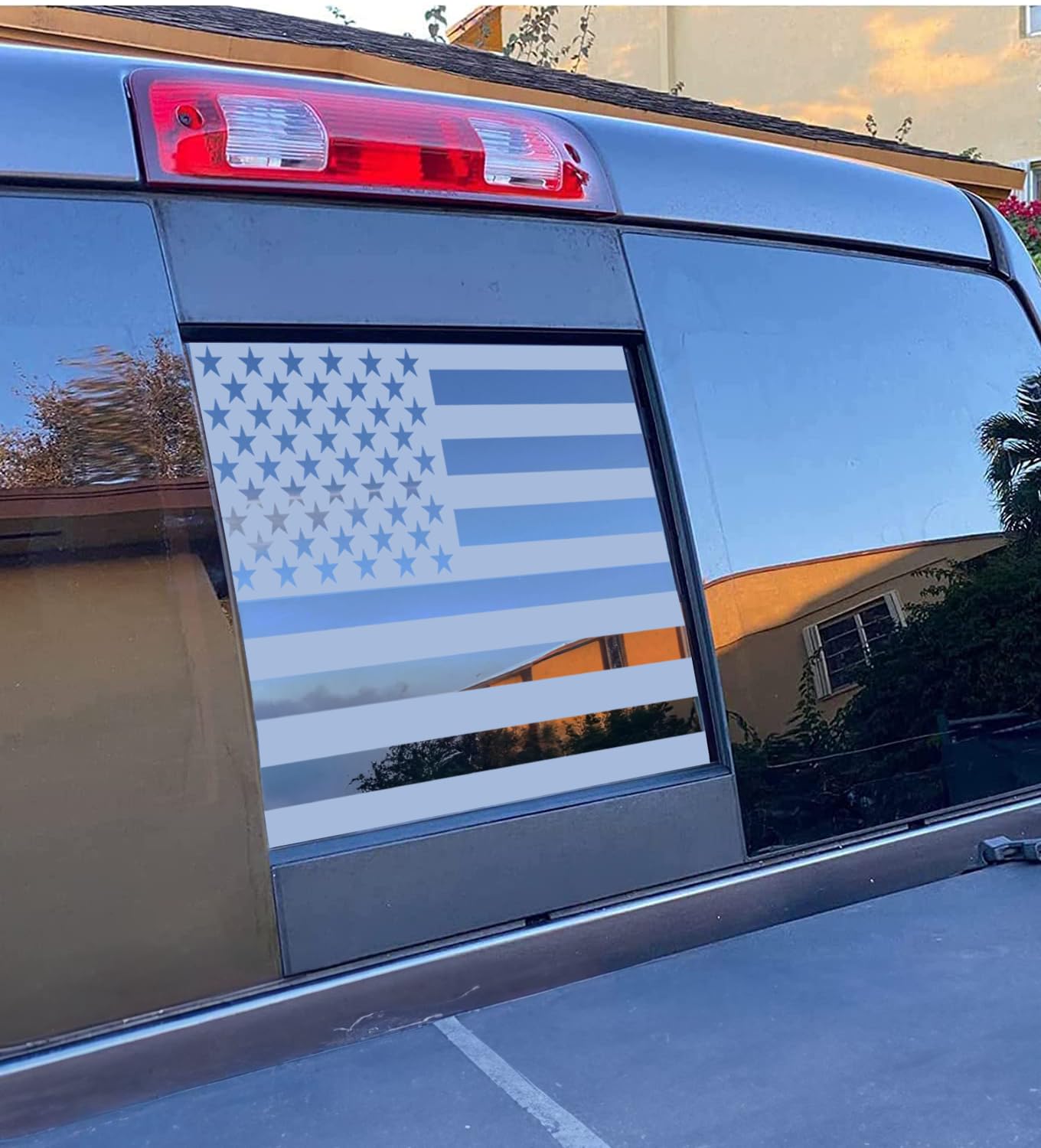 Xinghe For 2019-2025 Chevy Silverado Gmc Sierra, Rear Middle Window American Flag Decals Stickers, Matte Silver American Flag De