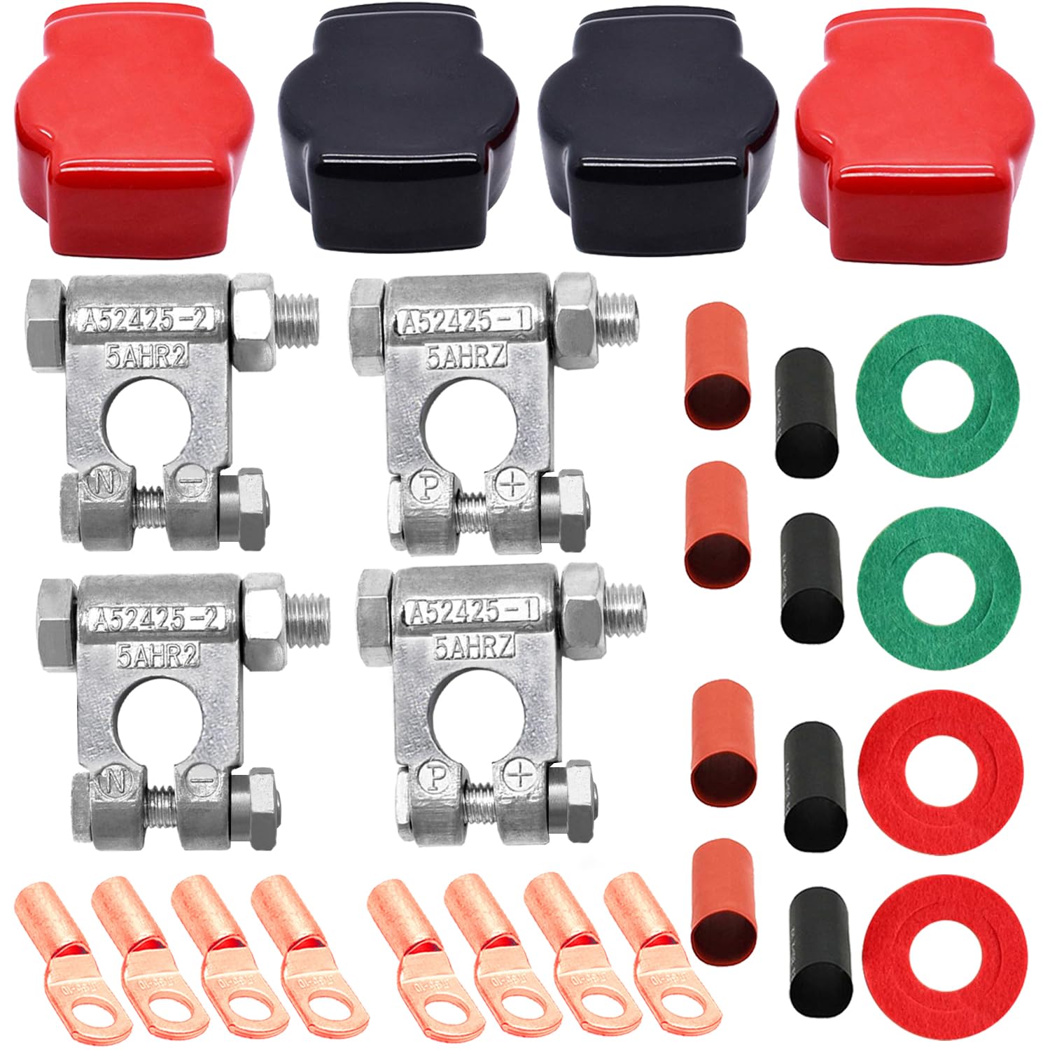 DLronwey Battery Terminal Connectors,Military Spec Positive Negative Heavy Duty Battery Terminals with 8 pcs 2 Gauge 3/8'' Coppe