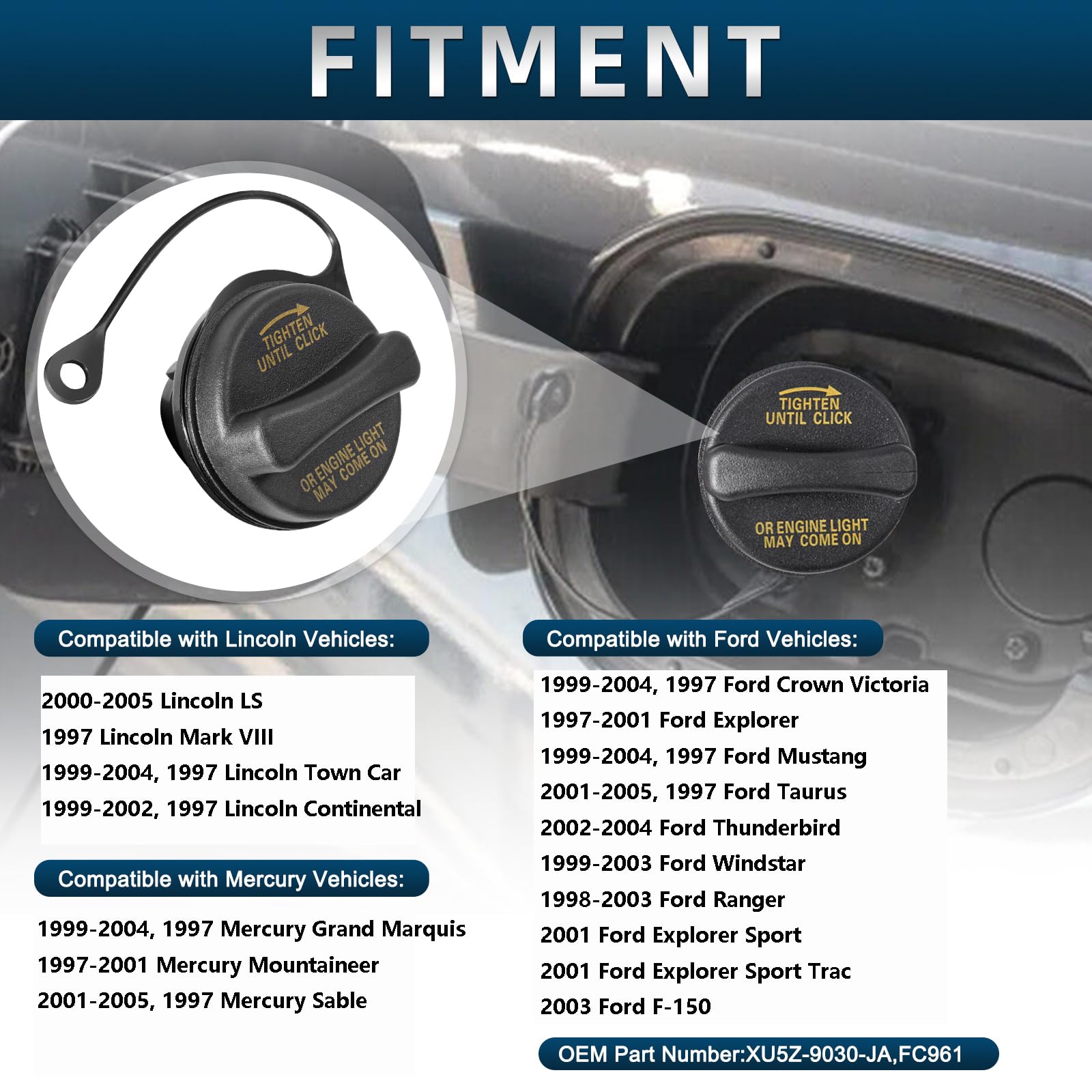 Fuel Tank Cap Gas Cap Compatible With Lincoln Ford Mercury, 1999-2004, 1997 Ford Mustang,1998-2003 Ranger, 2000-2005 Lincoln Ls,1997-2001 Explorer Replace# Fc961, Xu5Z-9030-Ja