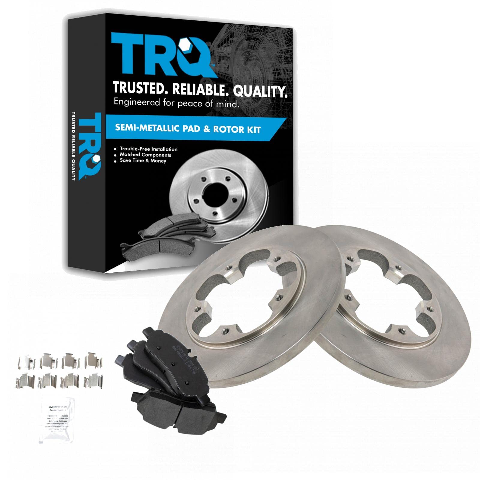 Trq Rear Semi Metallic Disc Brake Pads & Rotor Kit Compatible With Ford Transit Van