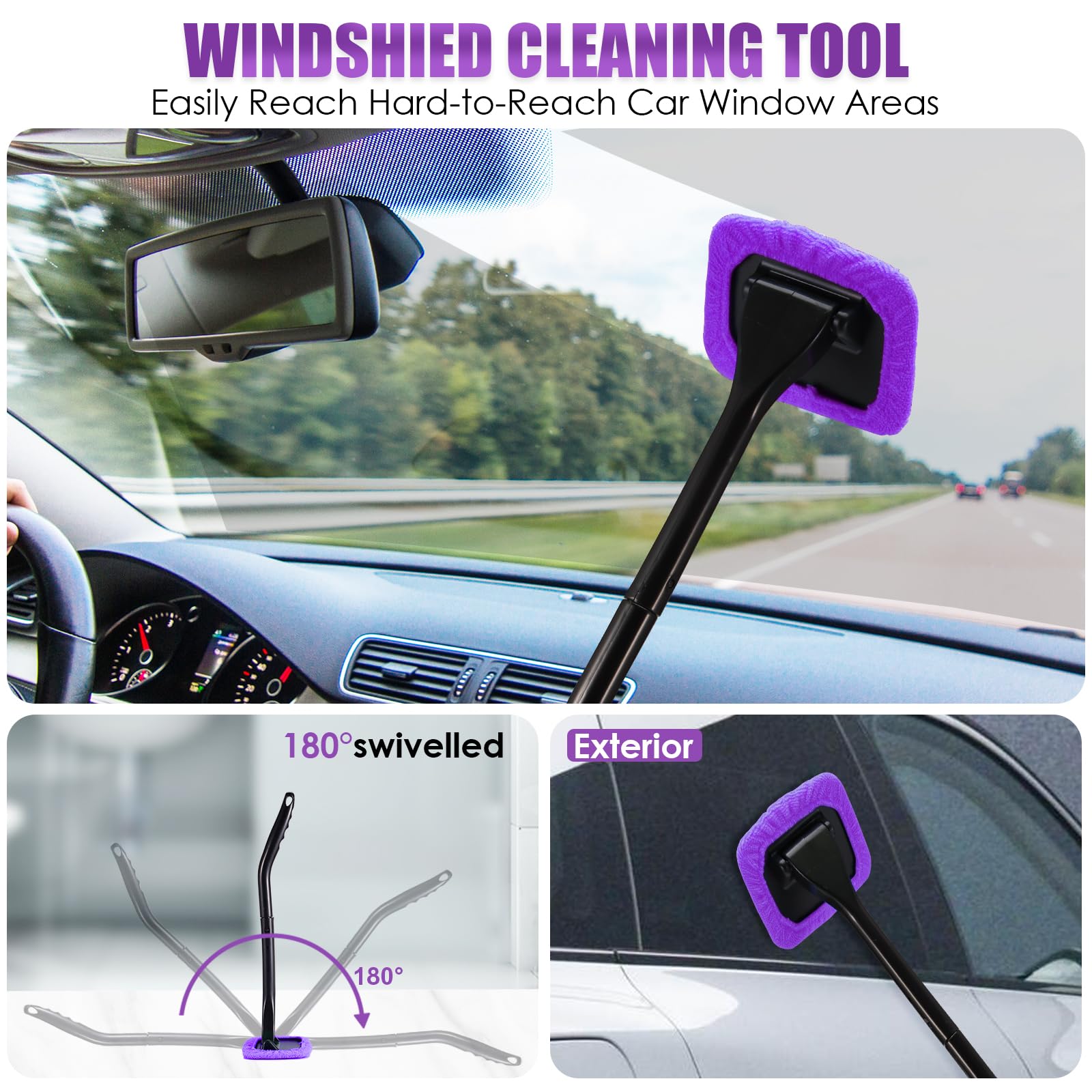 Viewsun 17Pcs Car Cleaning Kit, Purple Car Interior Detailing Kit With High Power Handheld Vacuum, Detailing Brush Set, Windshie