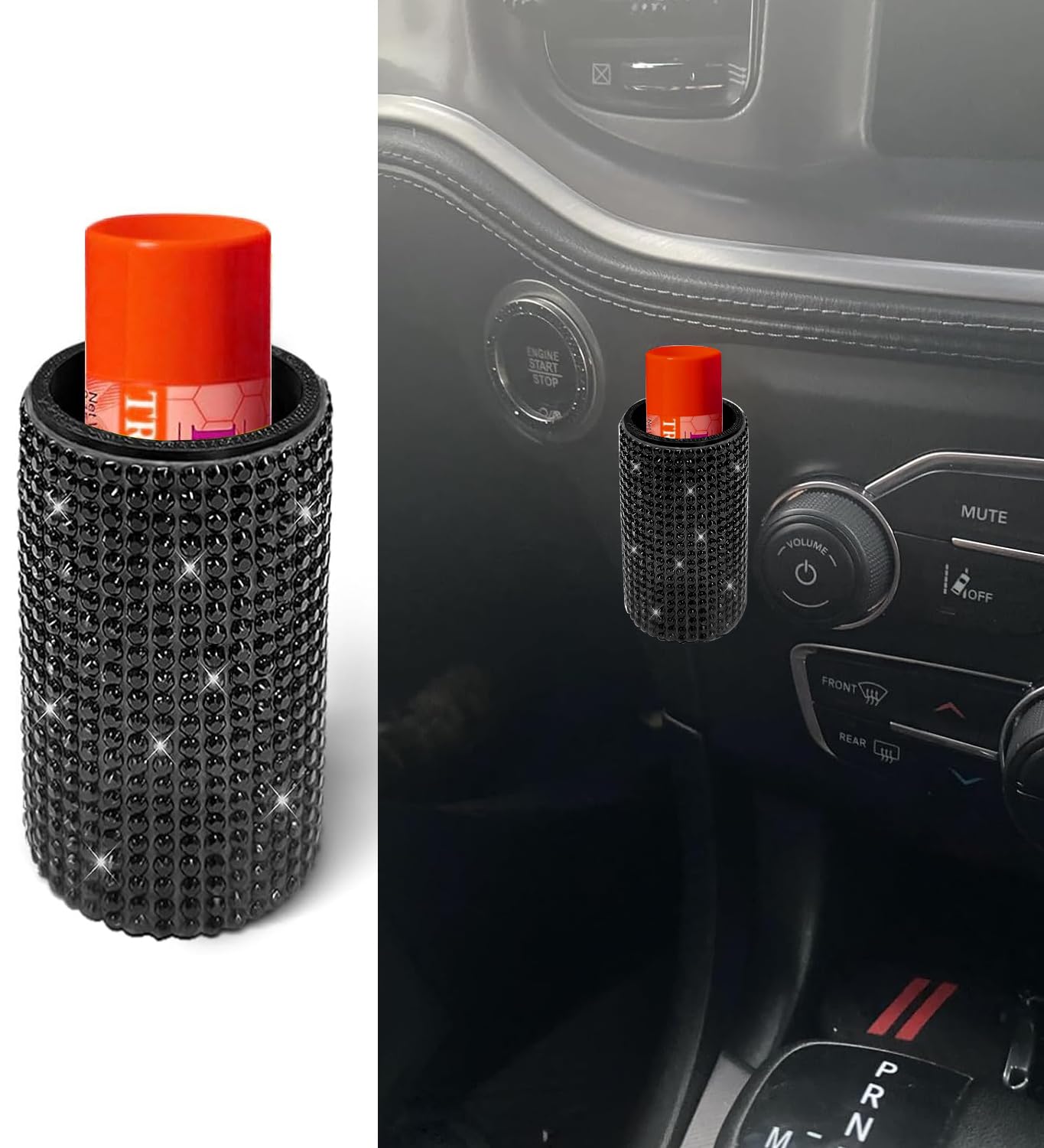 Pukonger Bling Chapstick Holder for Car, Lip Balm Holder for Interior Car Accessories for Men and Women Must Have Black