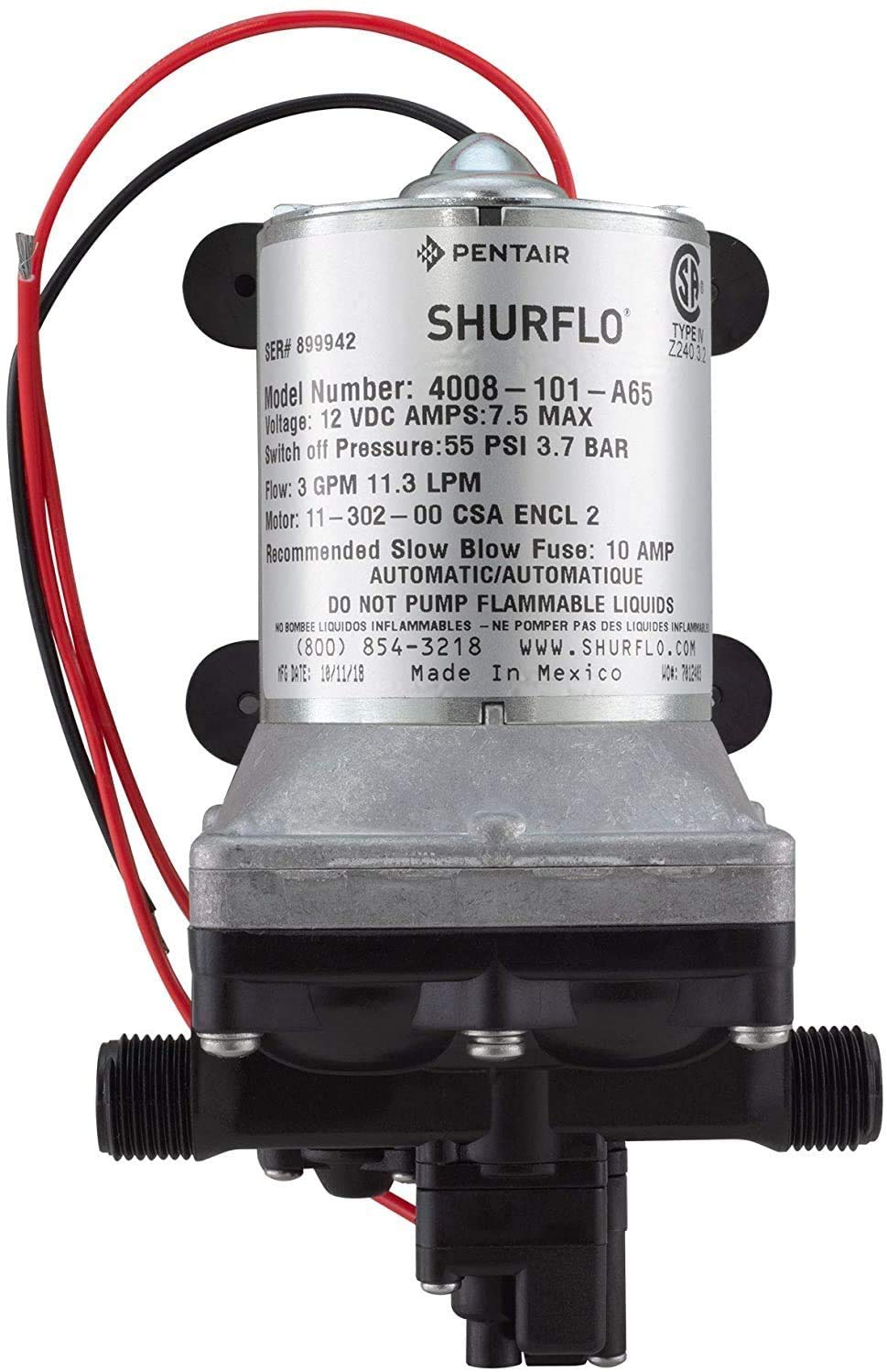 Shurflo 12V RV Water Pump 3.0 GPM - Model 4008-101-A65/E65, Black, with Twist-On Pipe Strainer Bundle - Ideal for RV Plumbing