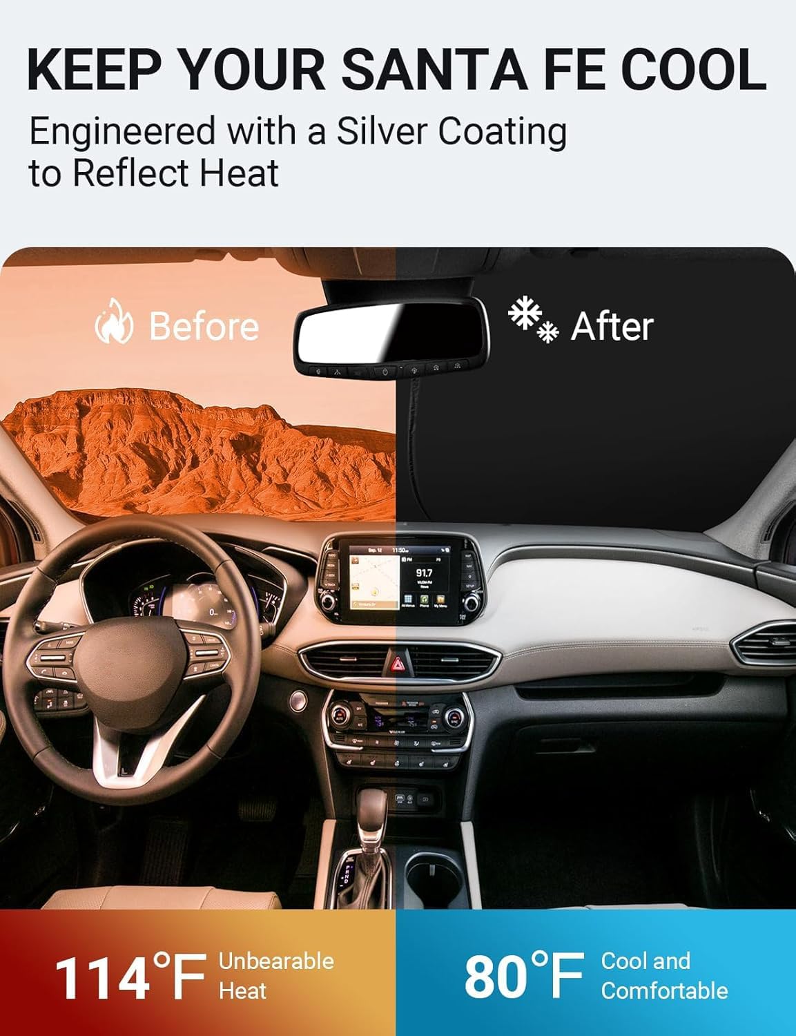 Proadsy 2025 Upgrade Windshield Sun Shade Custom Fit Hyundai Santa 2019-2023 4-Layer Foldable Front Sunshade Protector Sun Visor