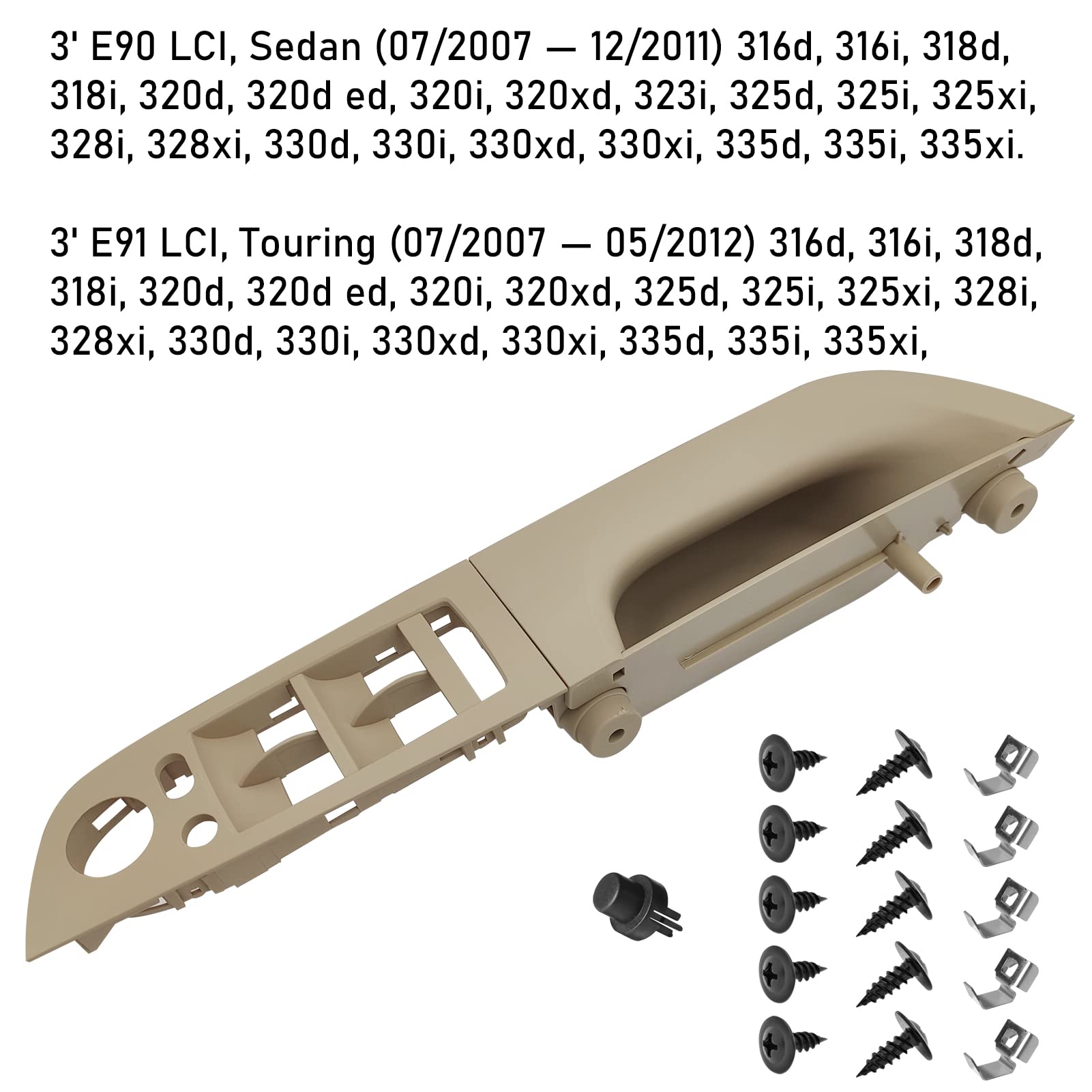 Jaronx Compatible With Bmw 3 Series E90 Lci/E91 Lci Driver Side Door Handle 2008-2011, Window Switch Panel Cover Door Pull Handle Driver Side Armrest Door Handle 320I,323I,325I,328I,335I(13.98Inch)