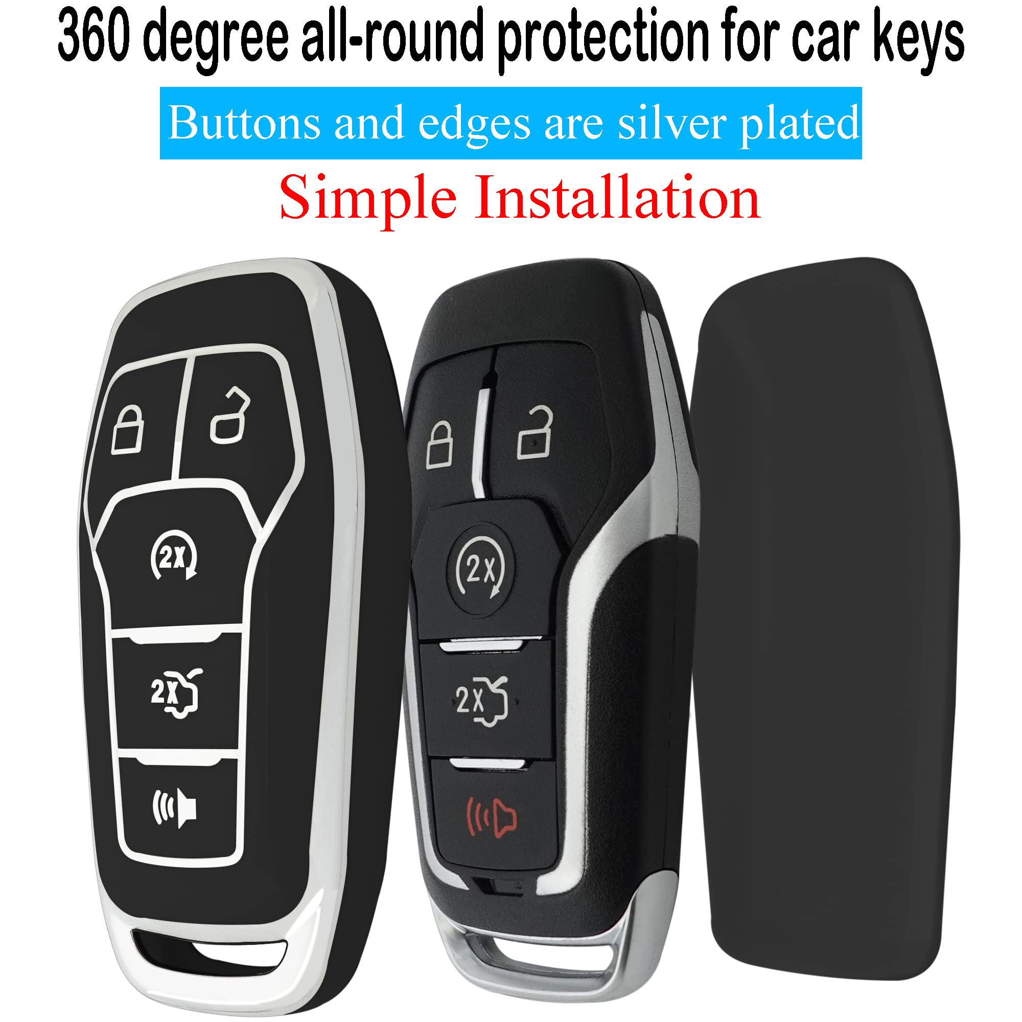 Kirsnda Key Fob Cover Case Keychain Compatible With Ford And For Lincoln,Soft Tpu Key Case 5 Buttons Fit Explorer For Mustang Ed