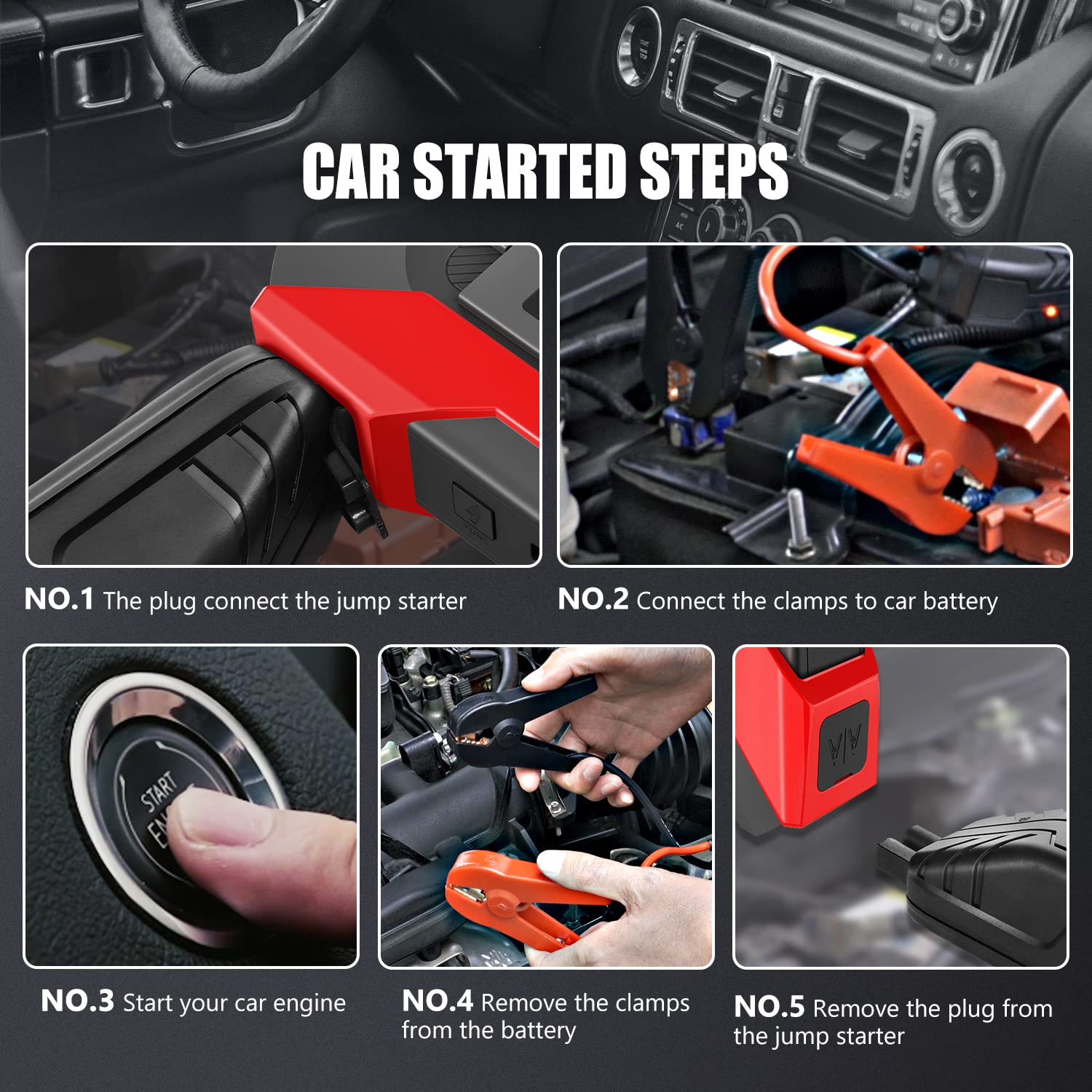 DNA MOTORING TOOLS-00214 12V 1500A 15000 mAh Multi-Function Portable Car Battery Jump Starter for Up to 7.0L Gas & 5.5L Diesel E