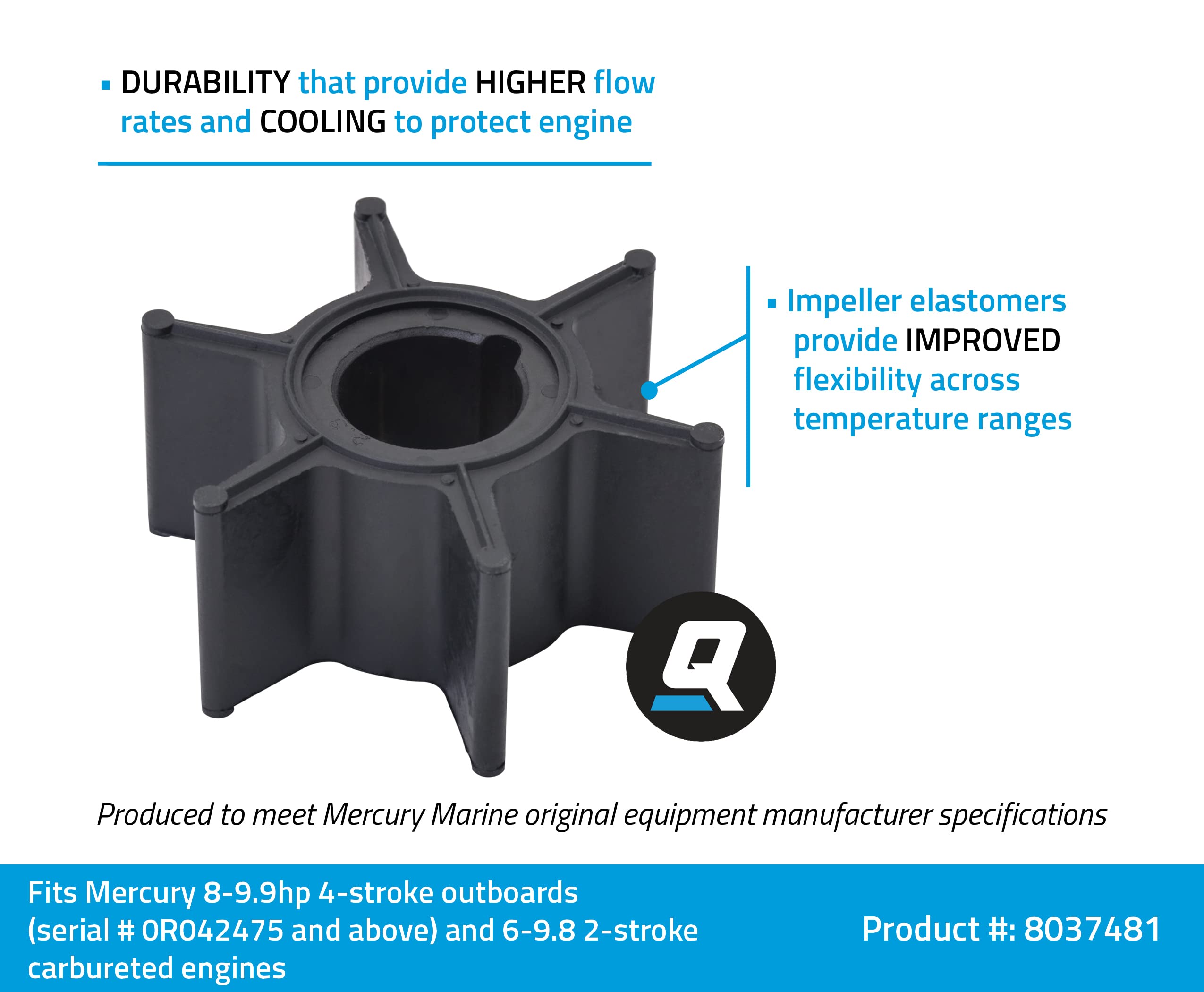 Quicksilver 8037481 Water Pump Impeller For Mercury 4-Stroke 8-9.9Hp Outboards