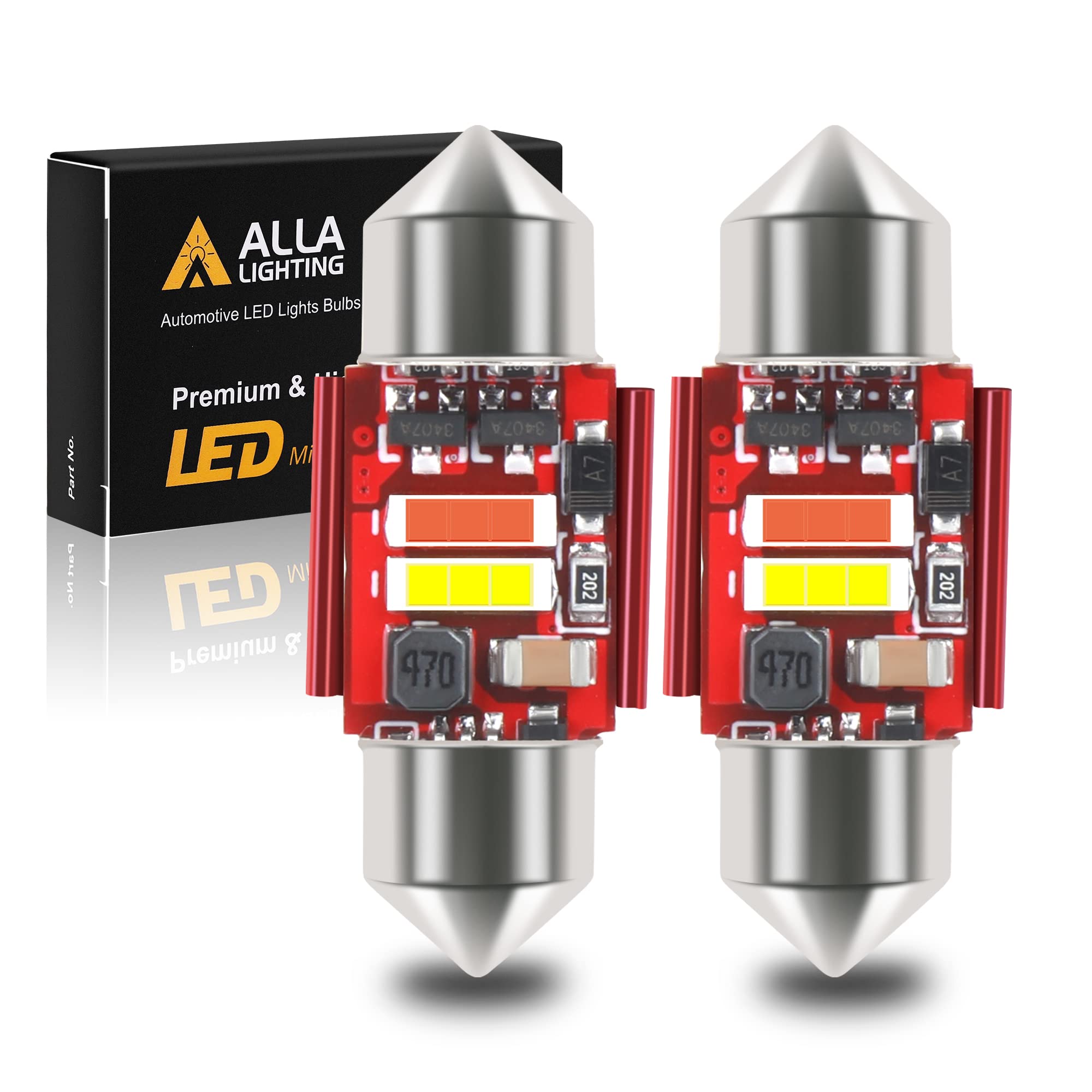 Alla Lighting Dual Color DE3175 DE3021 LED Festoon Bulbs, White/Red Switchback 31MM DE3022 7065 CAN-bus Map, Dome, Door, Trunk, 