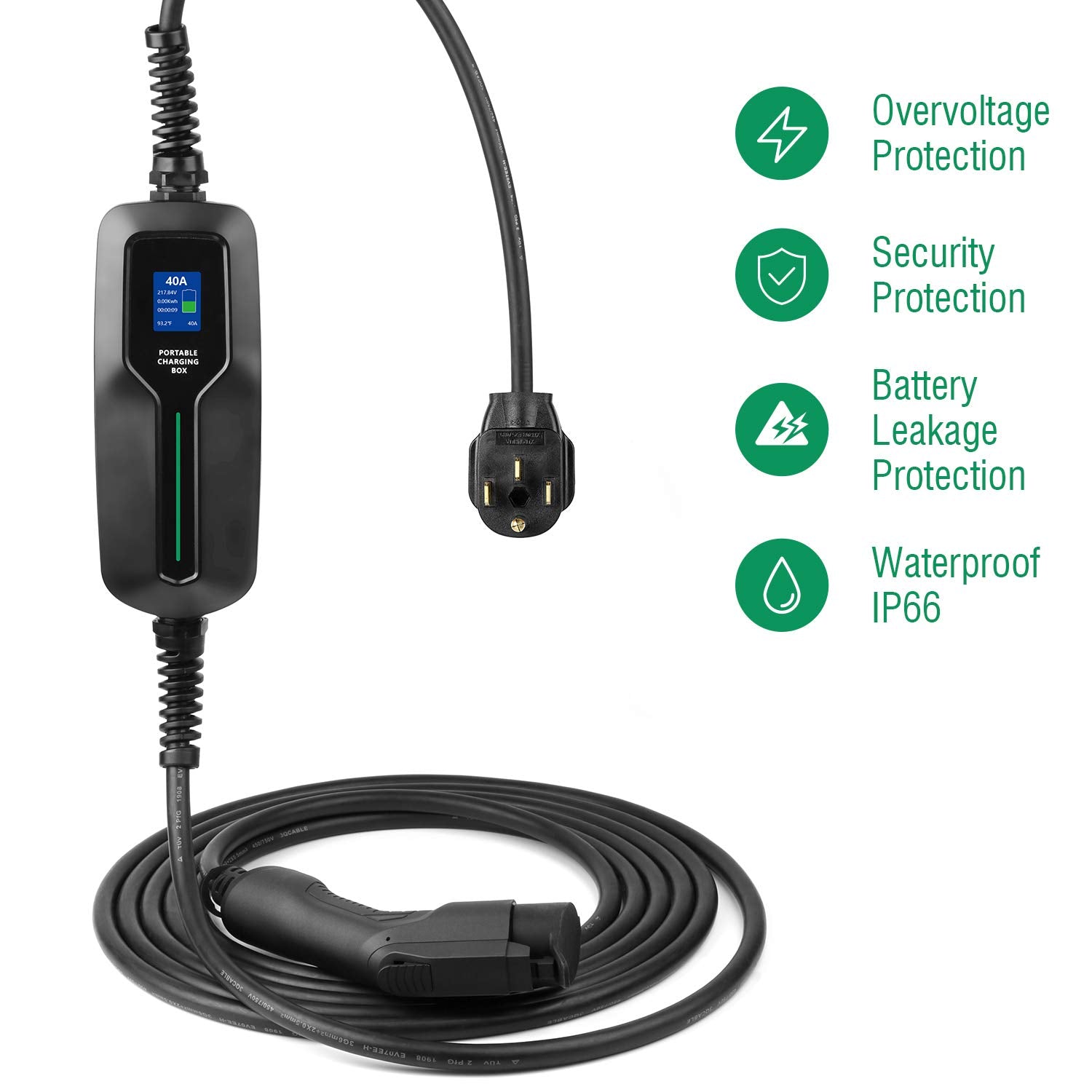 LEFANEV 40Amp EV Charger Level 2,25ft NEMA 14-50 9.6KW Portable Electric Vehicle Charging Station for Electric and Hybrid Vehicl