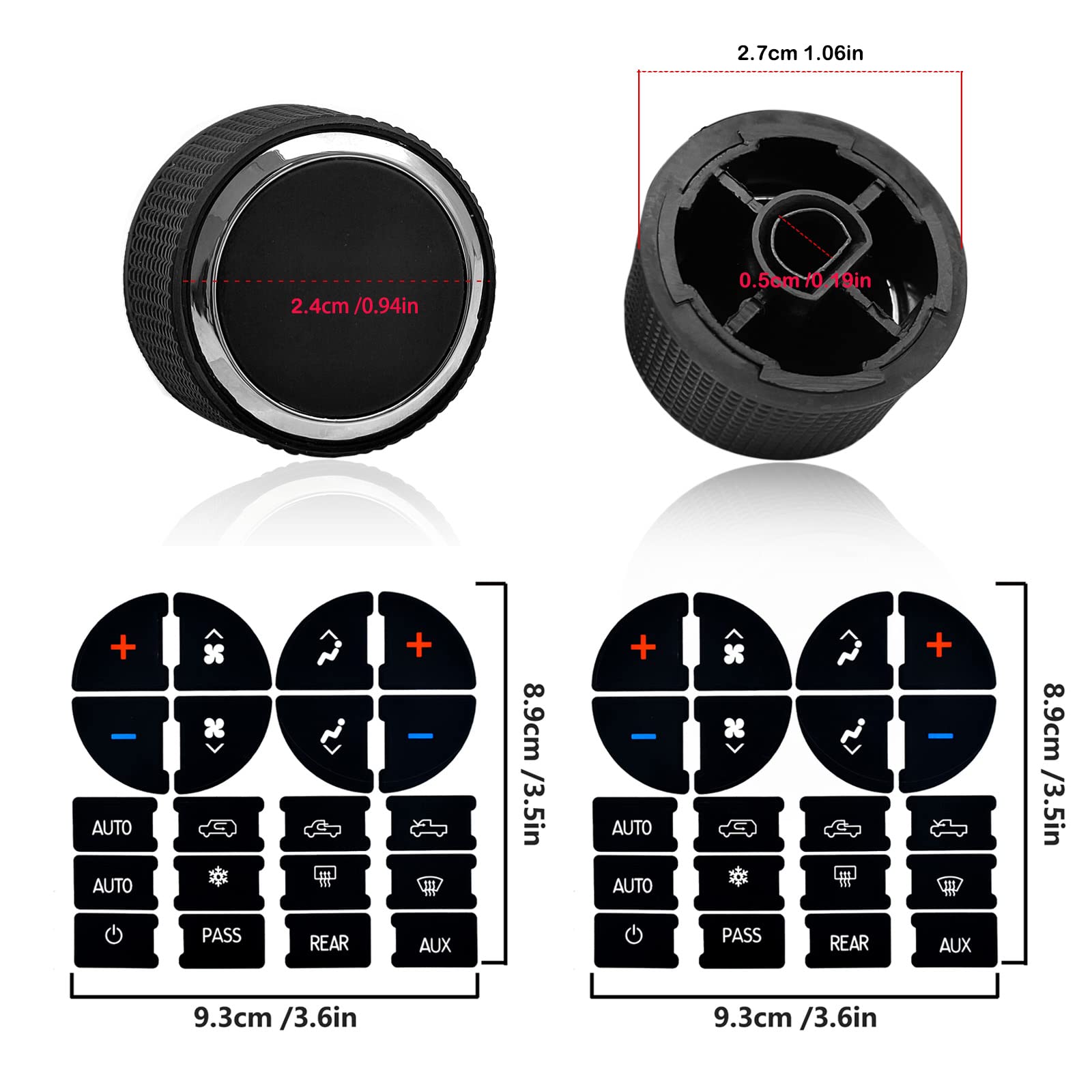 2 Packs Rear Radio Volume Control Knob With Ac Dash Button Sticker Repair Kit (2 Packs) For Gm 22912547 And Compatible With 07-14 Chevrolet Chevy Gmc Buick Cadillac