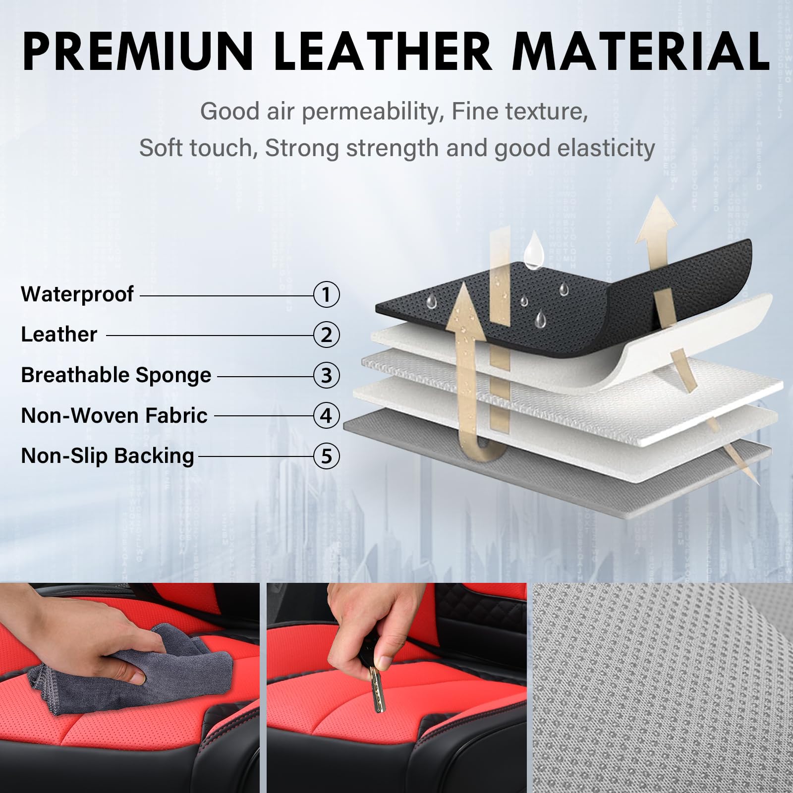 Coverado Car Seat Cover Front Seat, Red Seat Covers Front Seats, Nappa Leather Waterproof, Car Seat Cushion, Car Seat Protector